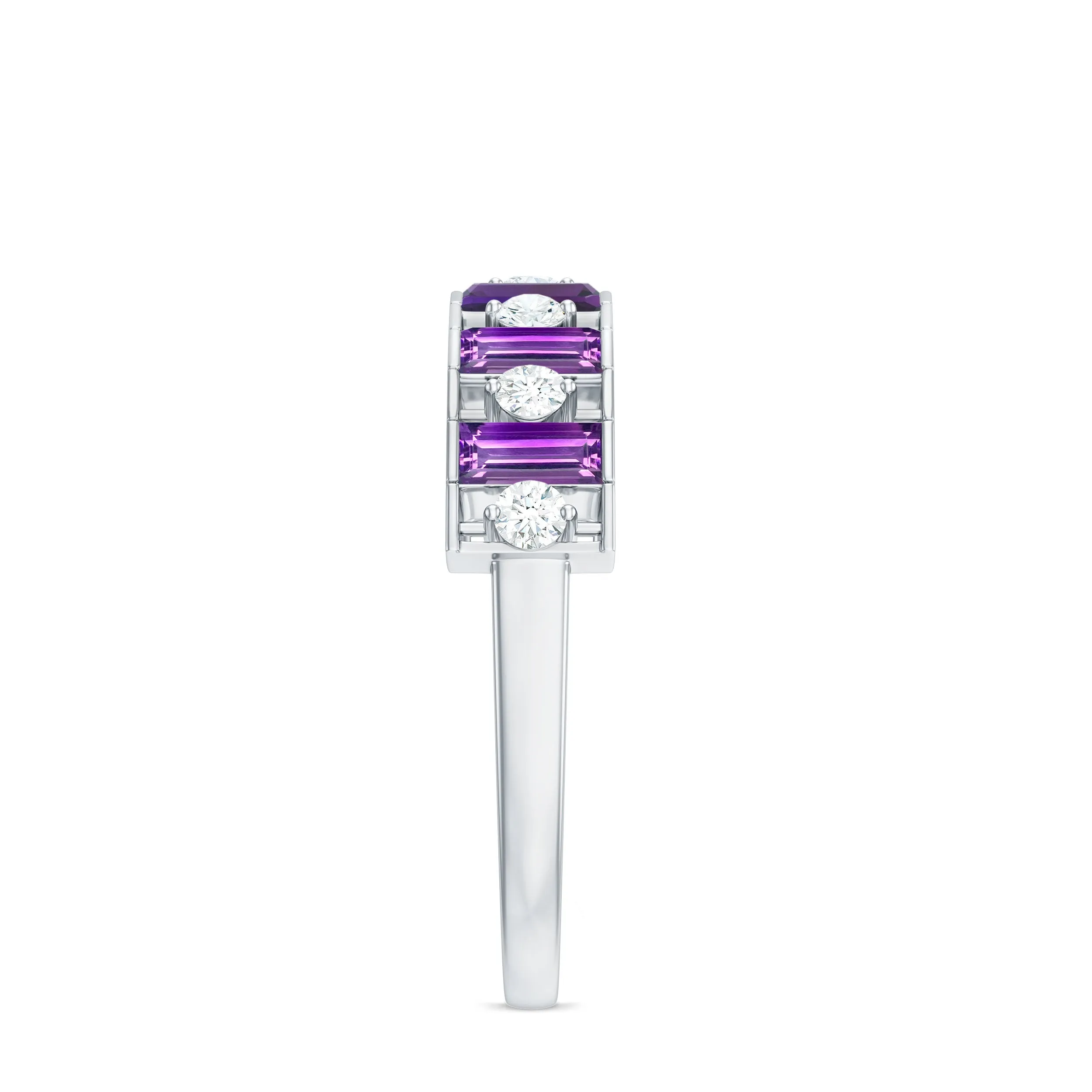 1.25 CT Baguette Cut Amethyst and Round Diamond Wide Band Ring
