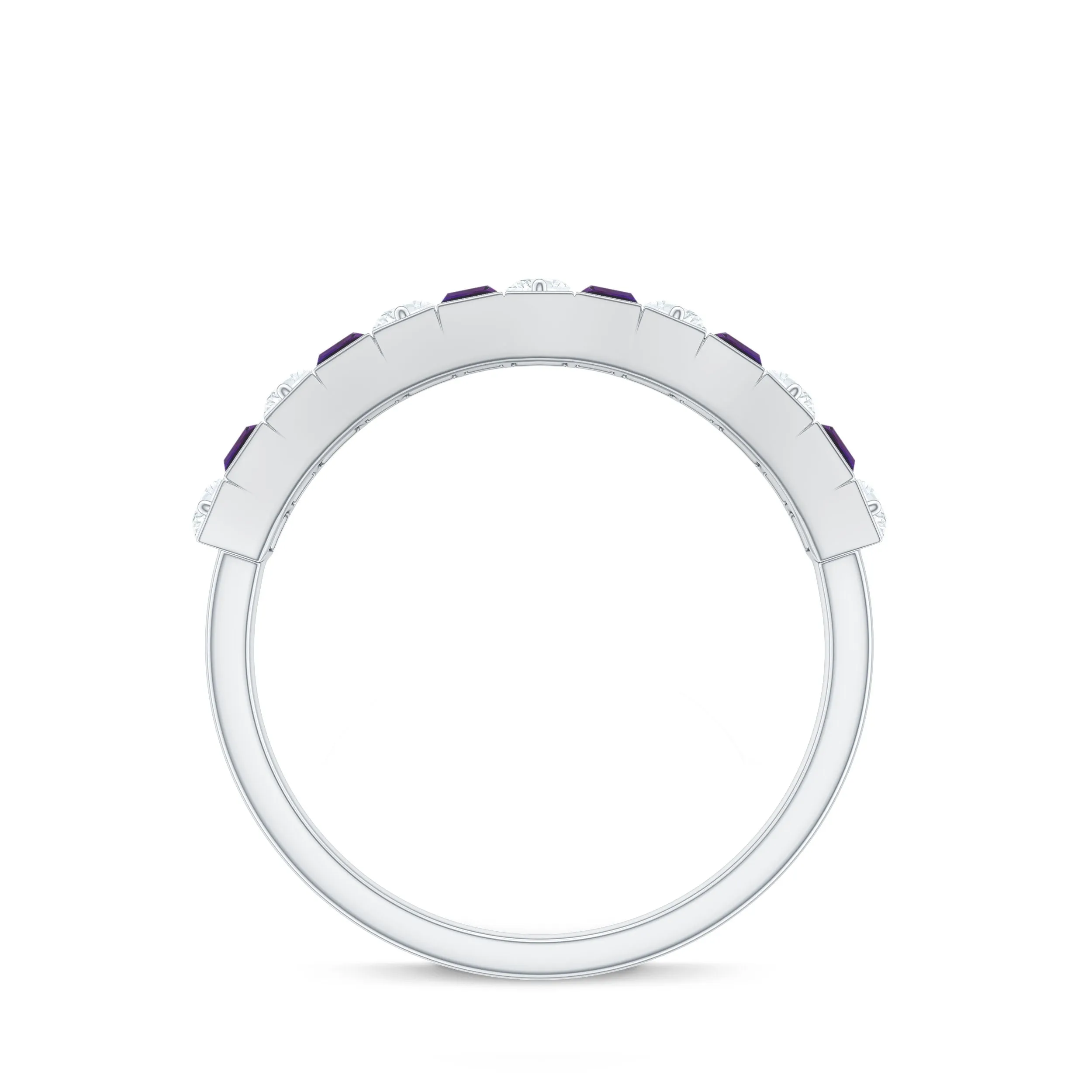 1.25 CT Baguette Cut Amethyst and Round Diamond Wide Band Ring