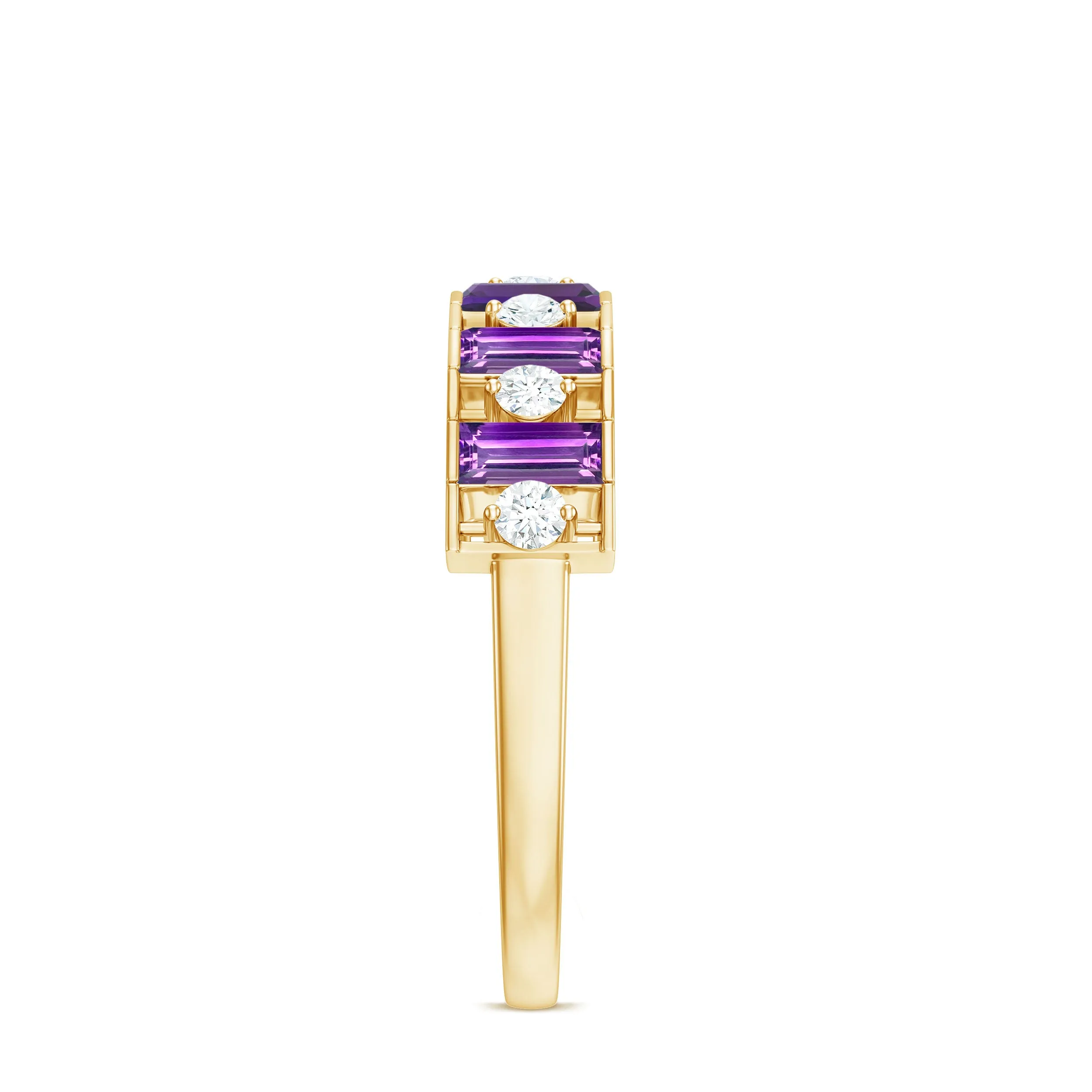 1.25 CT Baguette Cut Amethyst and Round Diamond Wide Band Ring