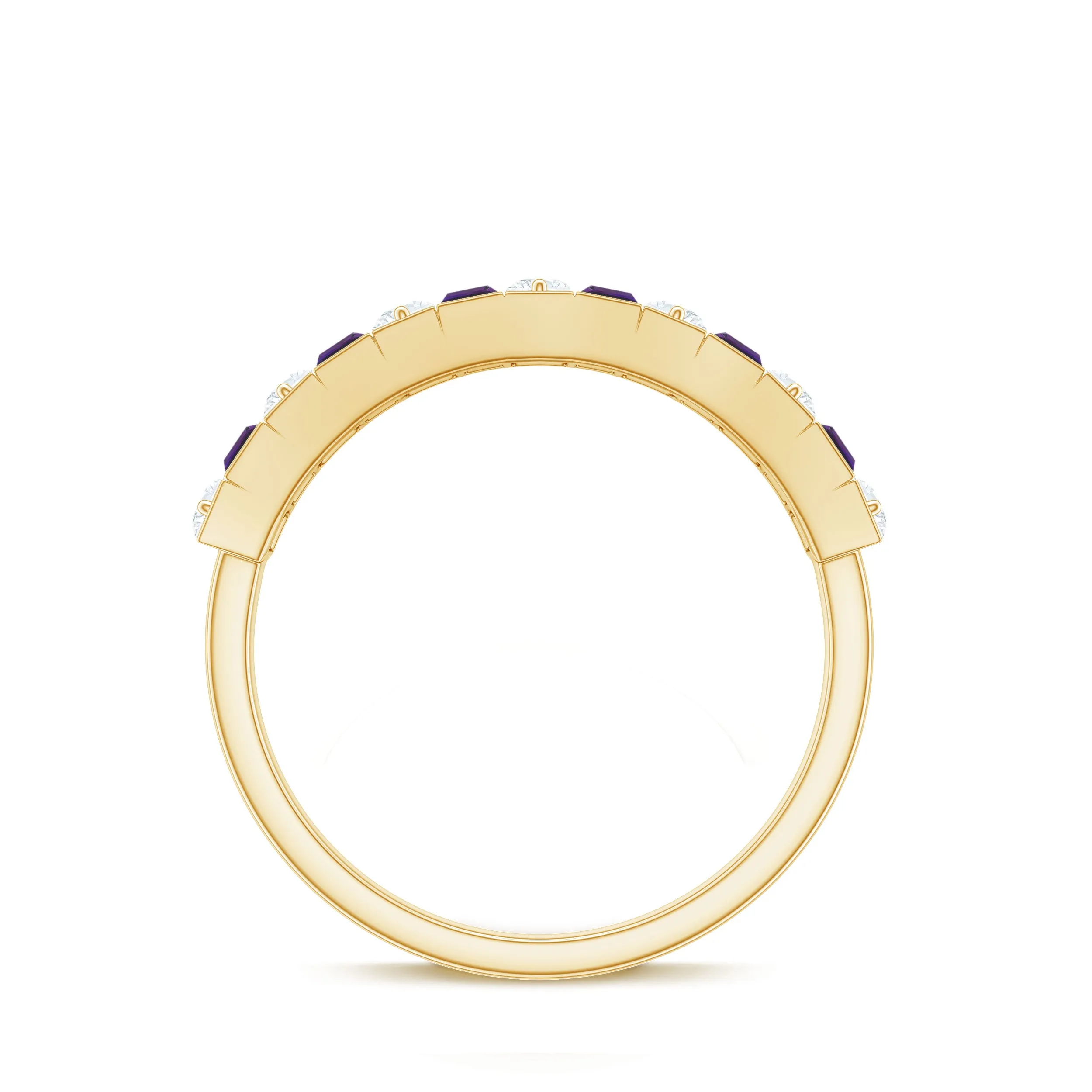1.25 CT Baguette Cut Amethyst and Round Diamond Wide Band Ring