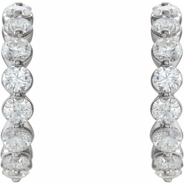 14K White Gold 1 3/8 CTW Natural Diamond Huggie Earrings