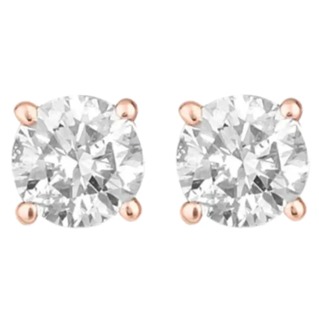 14k Yellow And Rose Gold 1/2 Carat Solitaire Created Diamond 2 Pair Round Stud Earrings