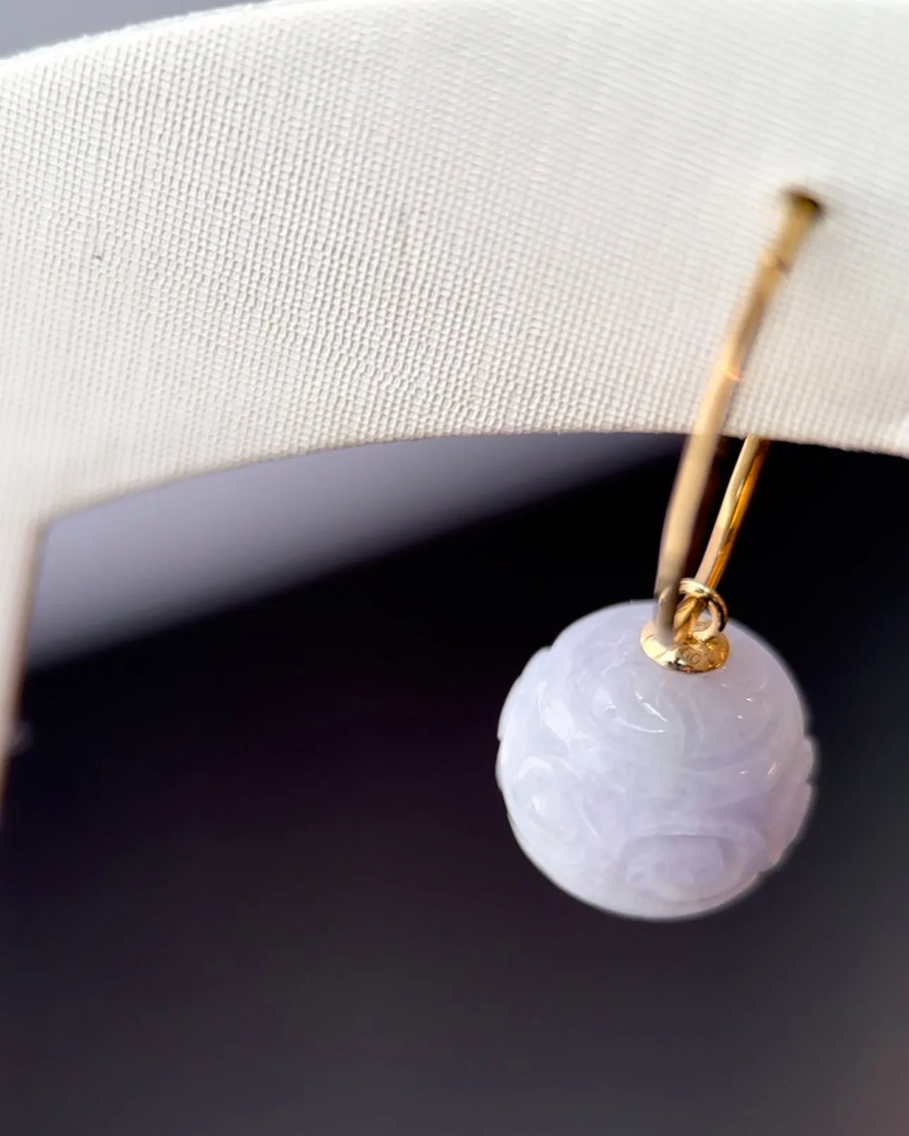 92488 Kyo No Furi Lavender Jade Bead Earring with 18K Yellow Gold