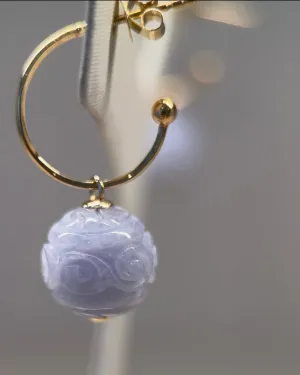 92488 Kyo No Furi Lavender Jade Bead Earring with 18K Yellow Gold