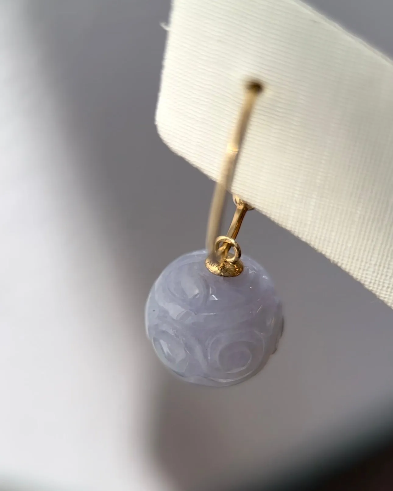 92488 Kyo No Furi Lavender Jade Bead Earring with 18K Yellow Gold