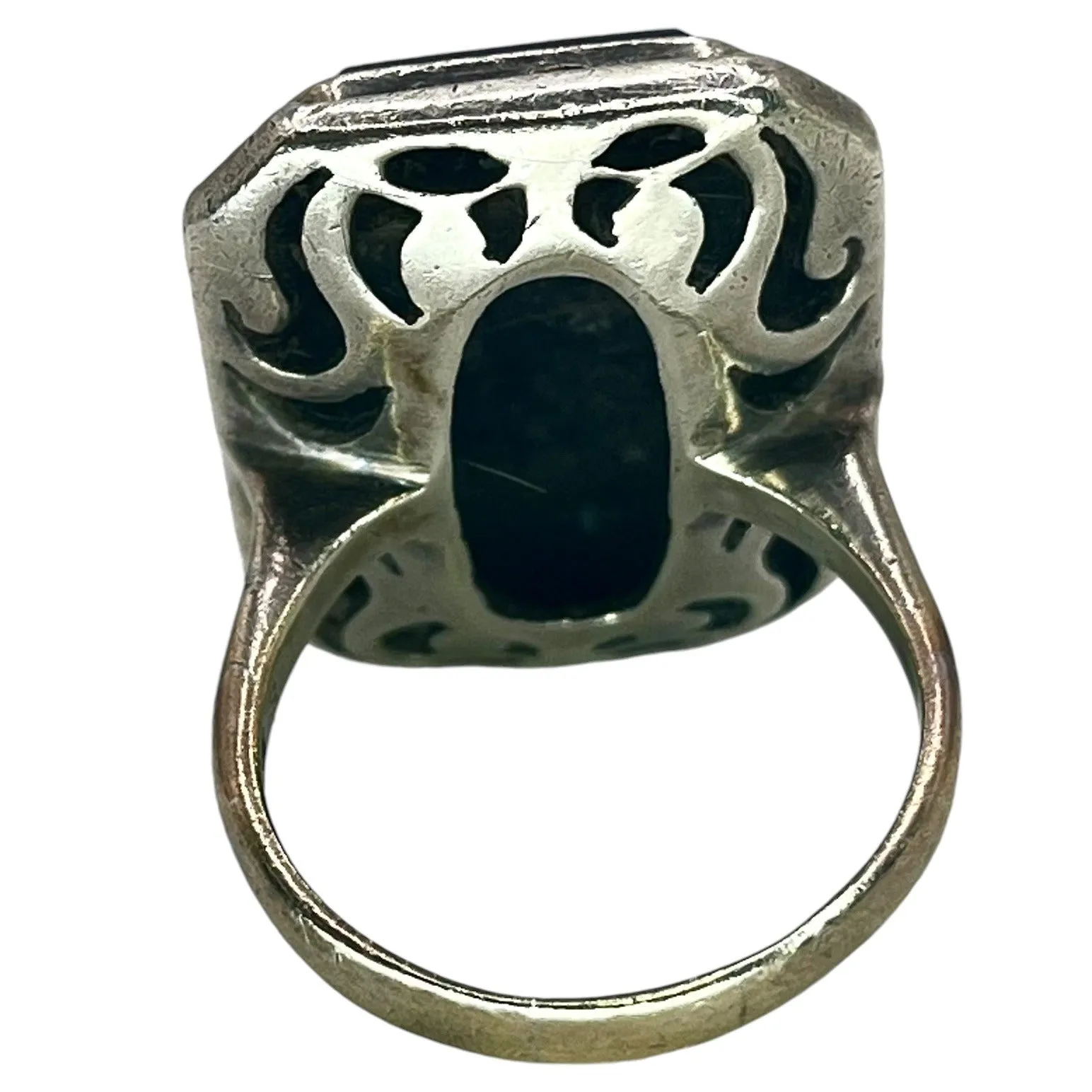 925 Sterling Silver Art Deco Onyx and Marcasite Ring Size 10.25 Large Chunky