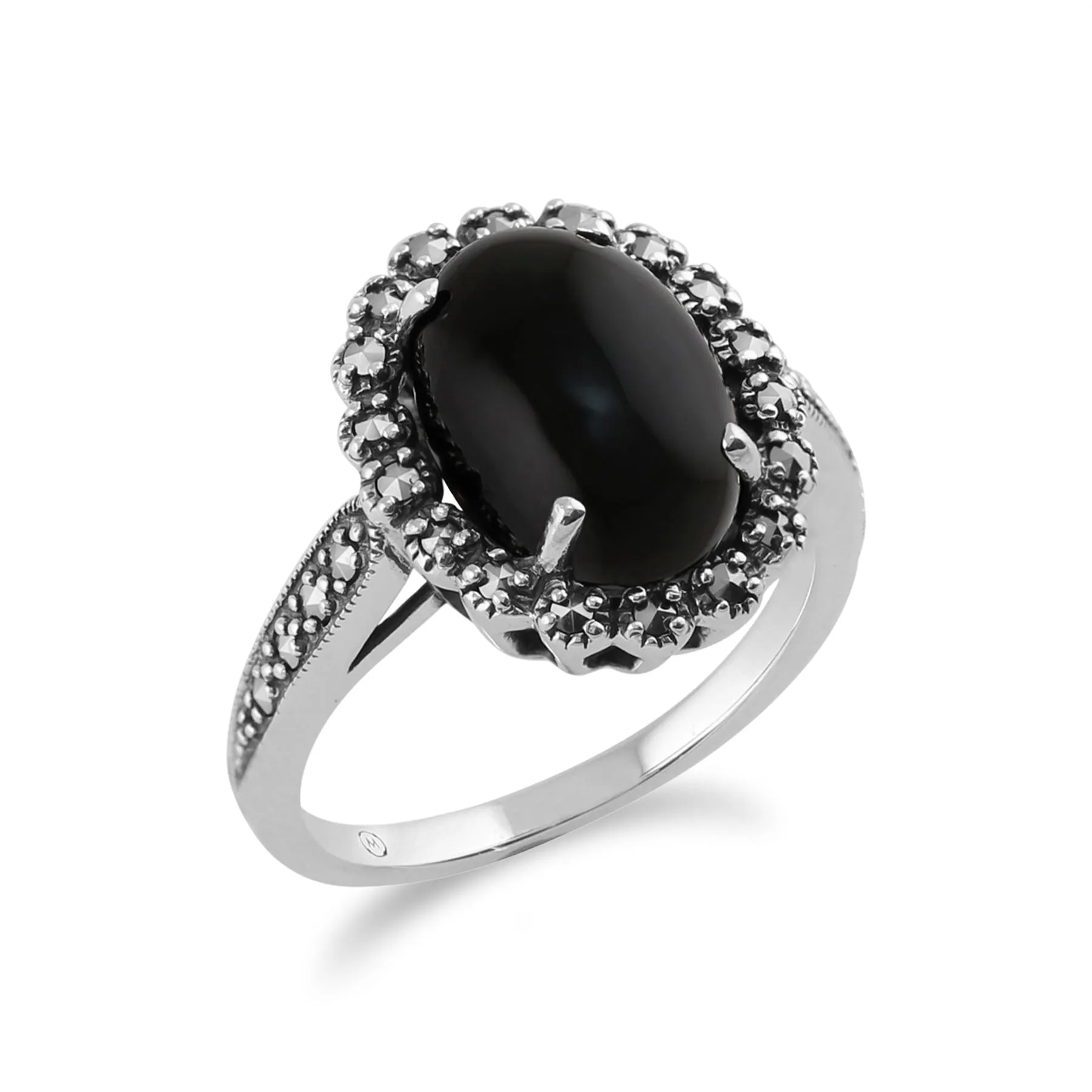 925er Silber Kunst Deko Onyx & Markasit Ring