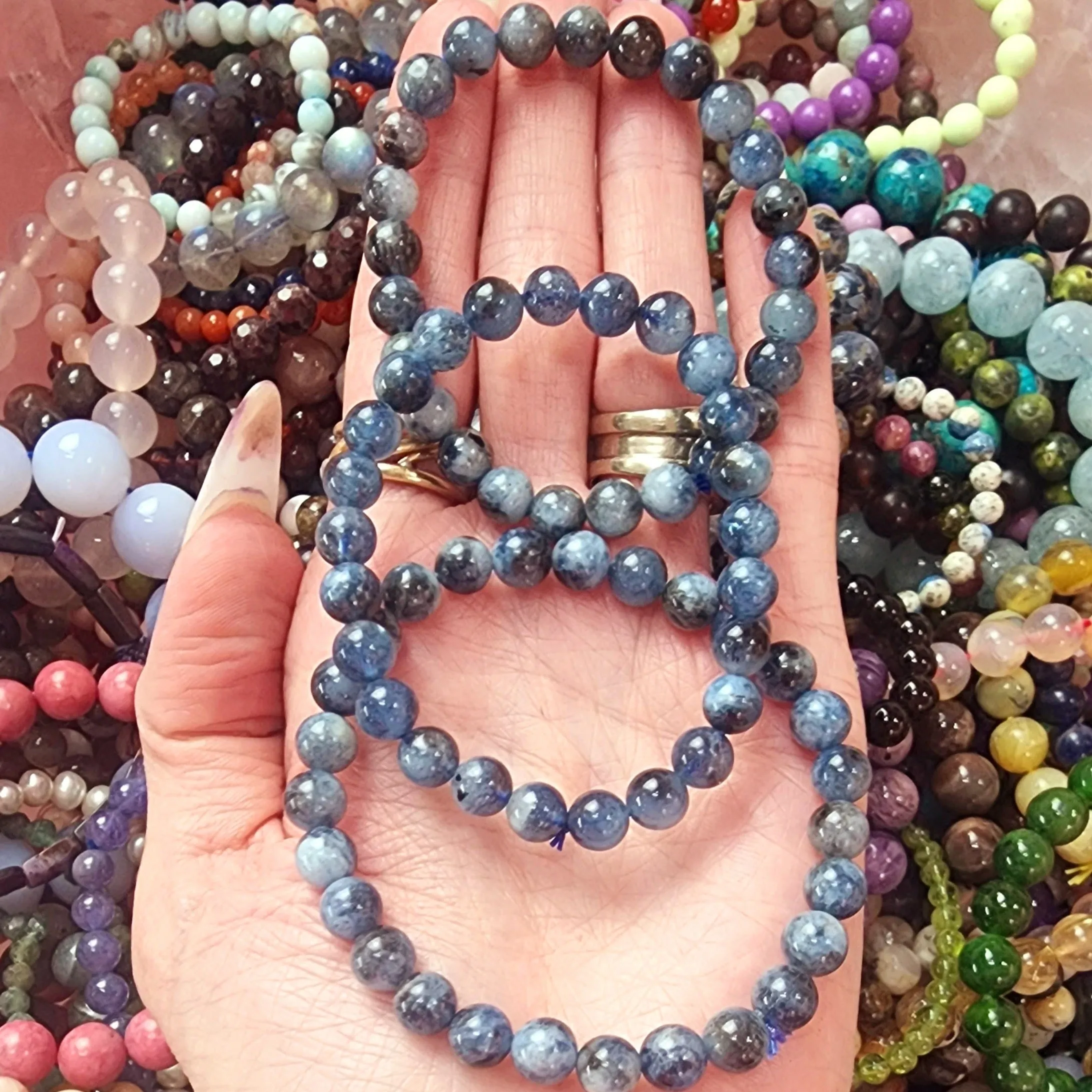 Aquamarine with Biotite Bracelet for Calm Communication and Healing