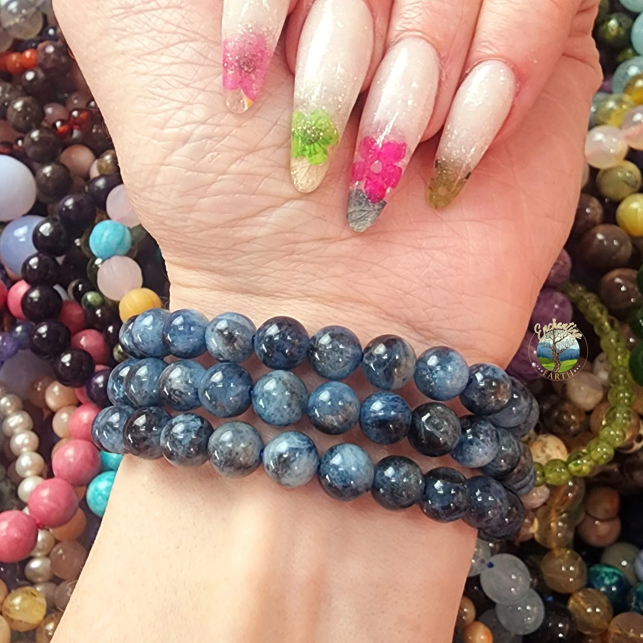 Aquamarine with Biotite Bracelet for Calm Communication and Healing
