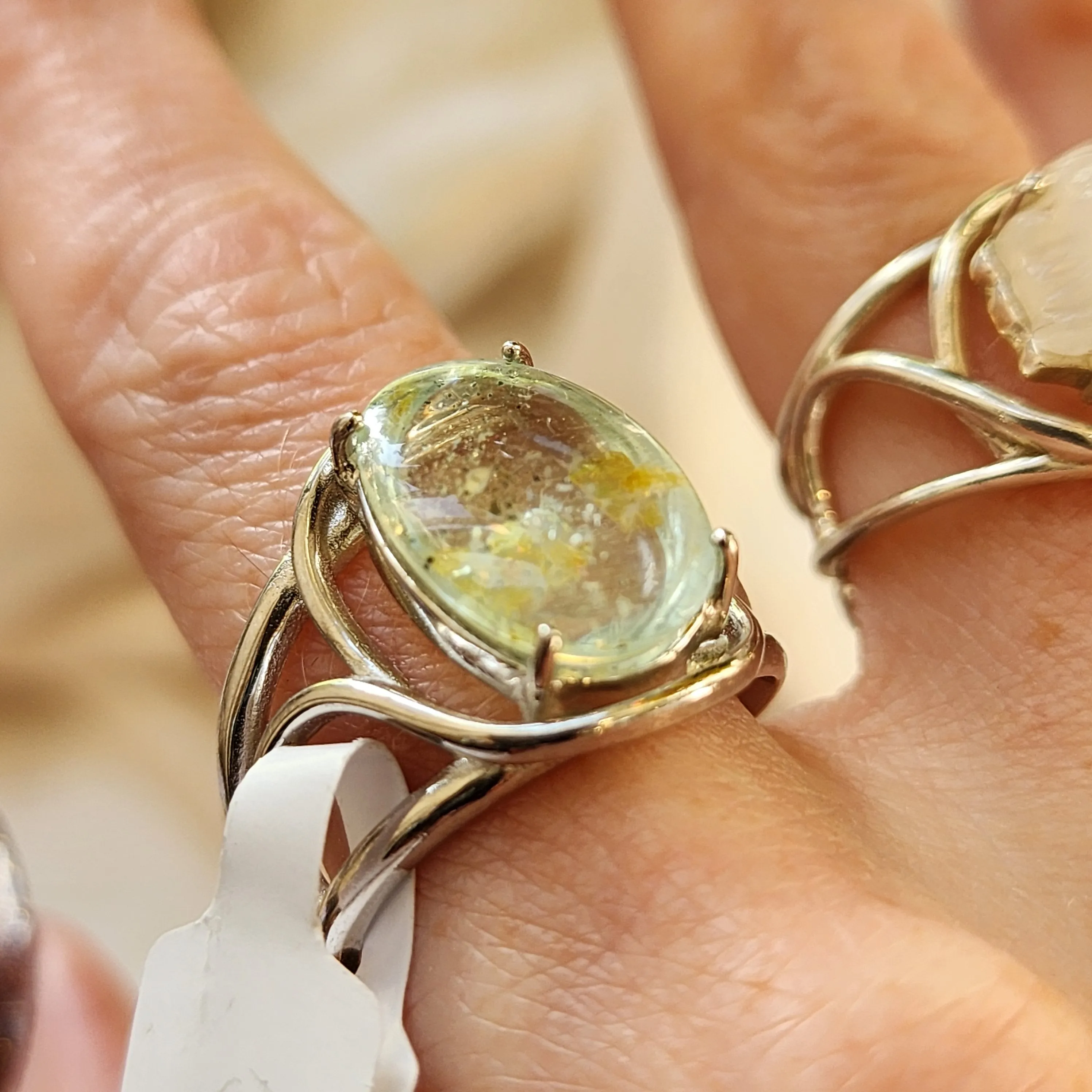 Aquamarine with Limonite Finger Cuff Adjustable Ring .925 Sterling Silver for Improving Communication and Healing