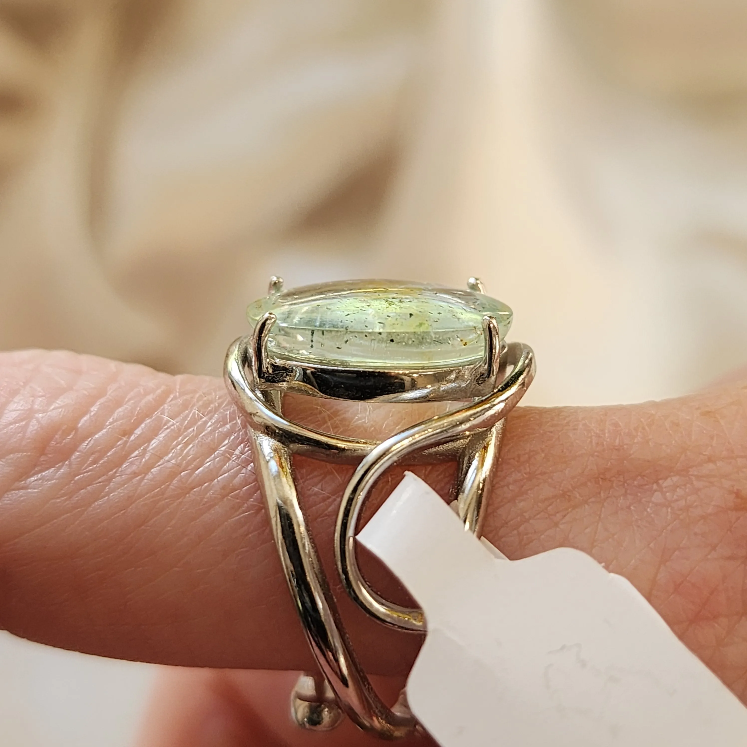 Aquamarine with Limonite Finger Cuff Adjustable Ring .925 Sterling Silver for Improving Communication and Healing