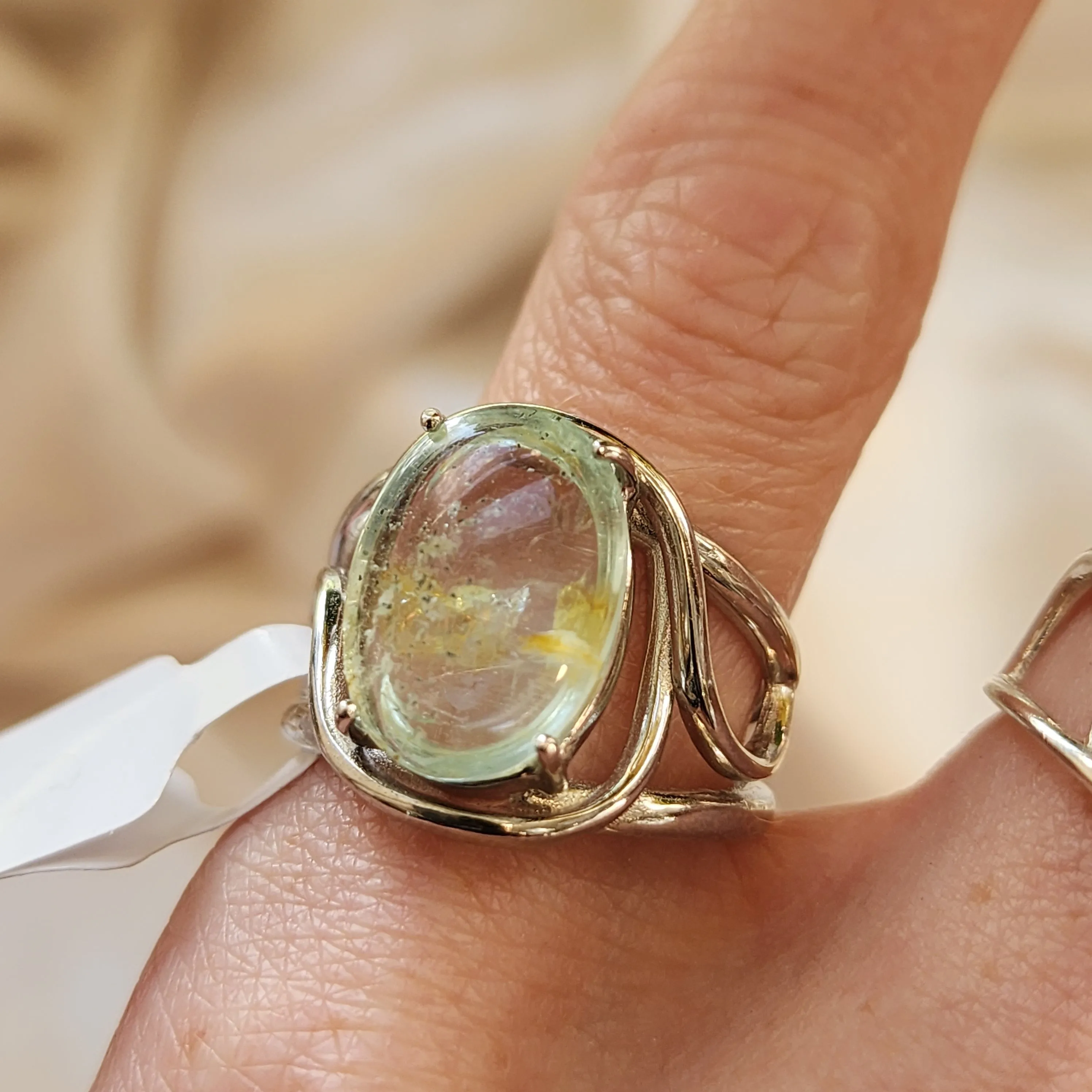 Aquamarine with Limonite Finger Cuff Adjustable Ring .925 Sterling Silver for Improving Communication and Healing