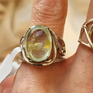 Aquamarine with Limonite Finger Cuff Adjustable Ring .925 Sterling Silver for Improving Communication and Healing