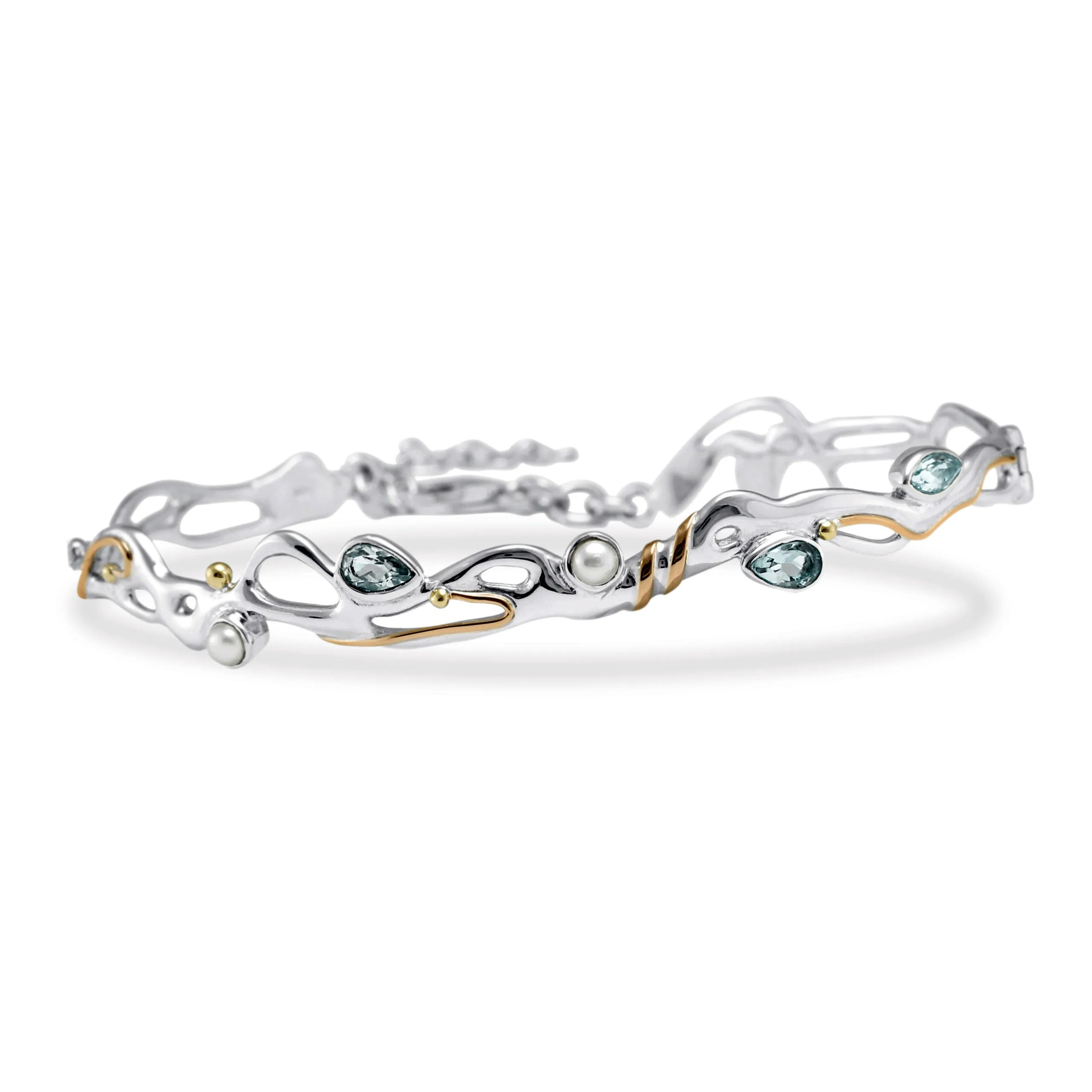 Banyan Ebb and Flow Blue Topaz and Pearl Hinged Bracelet