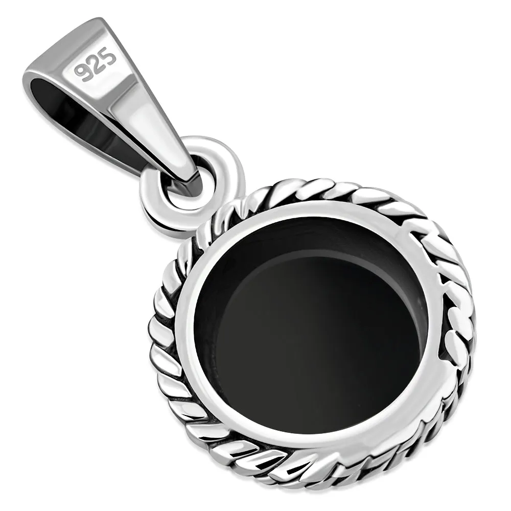 Black Onyx Round Milgrain Edge Silver Pendant