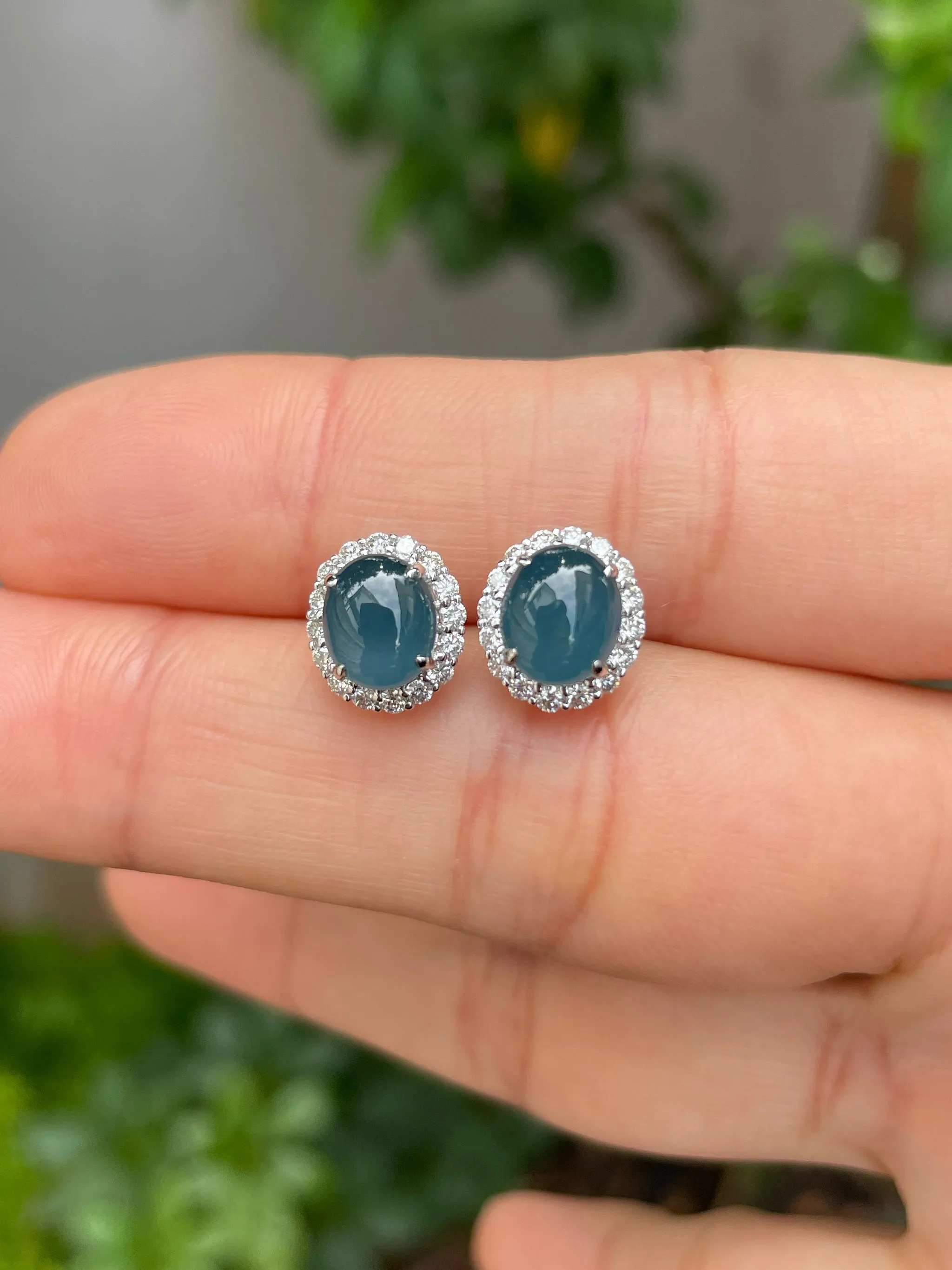 Blue Jade Cabochon Earrings (NJE116)