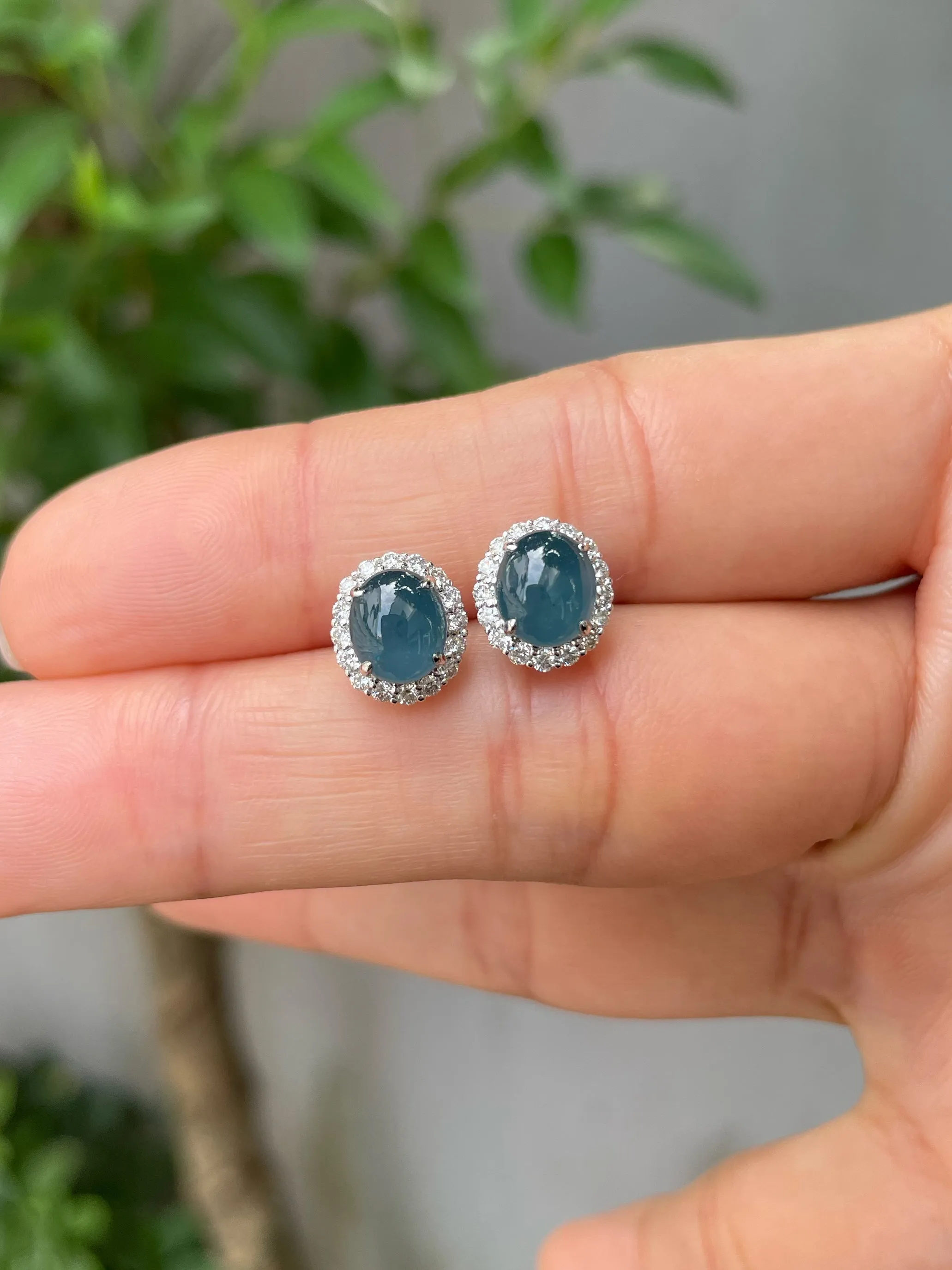 Blue Jade Cabochon Earrings (NJE116)