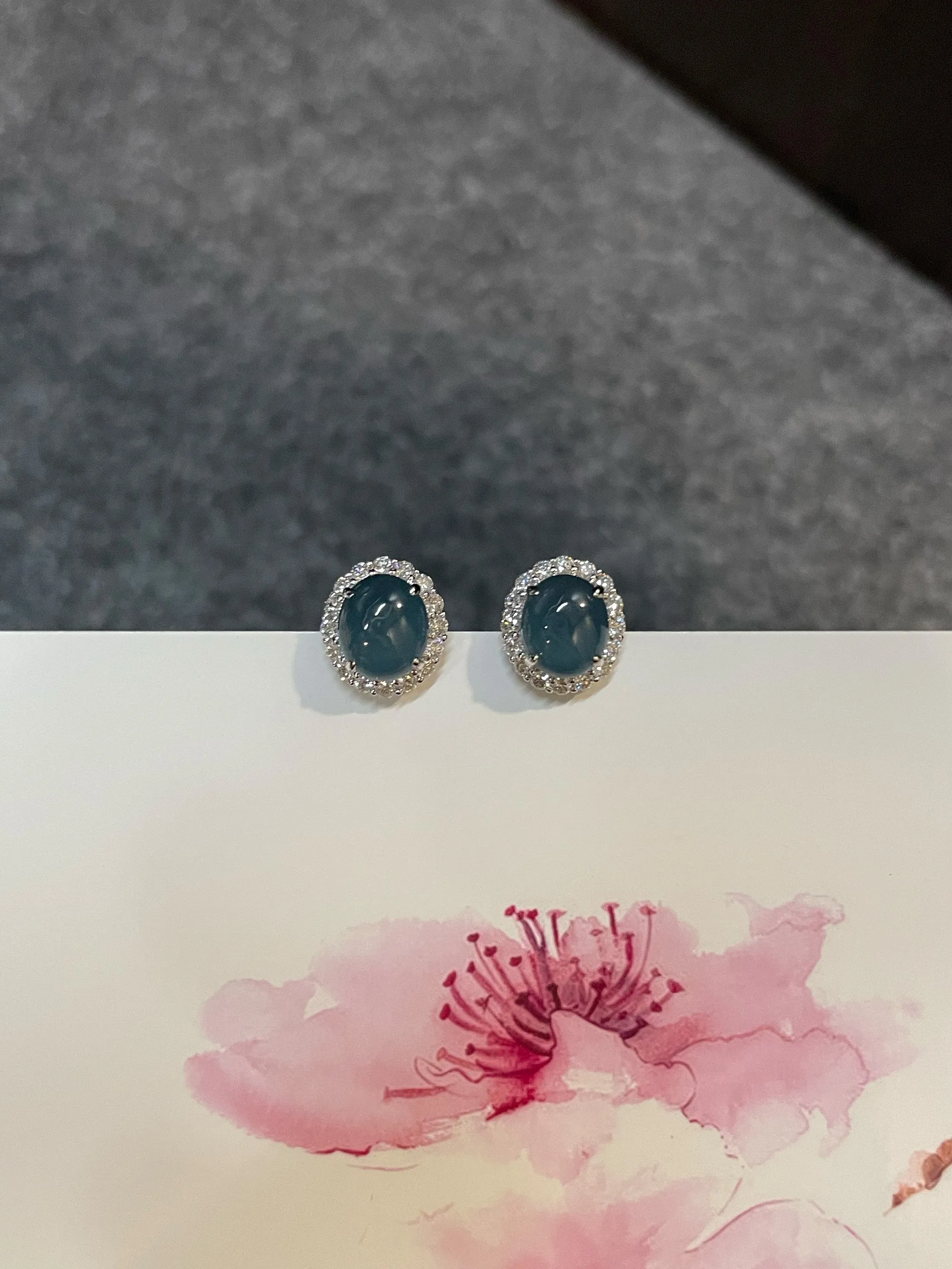 Blue Jade Cabochon Earrings (NJE116)