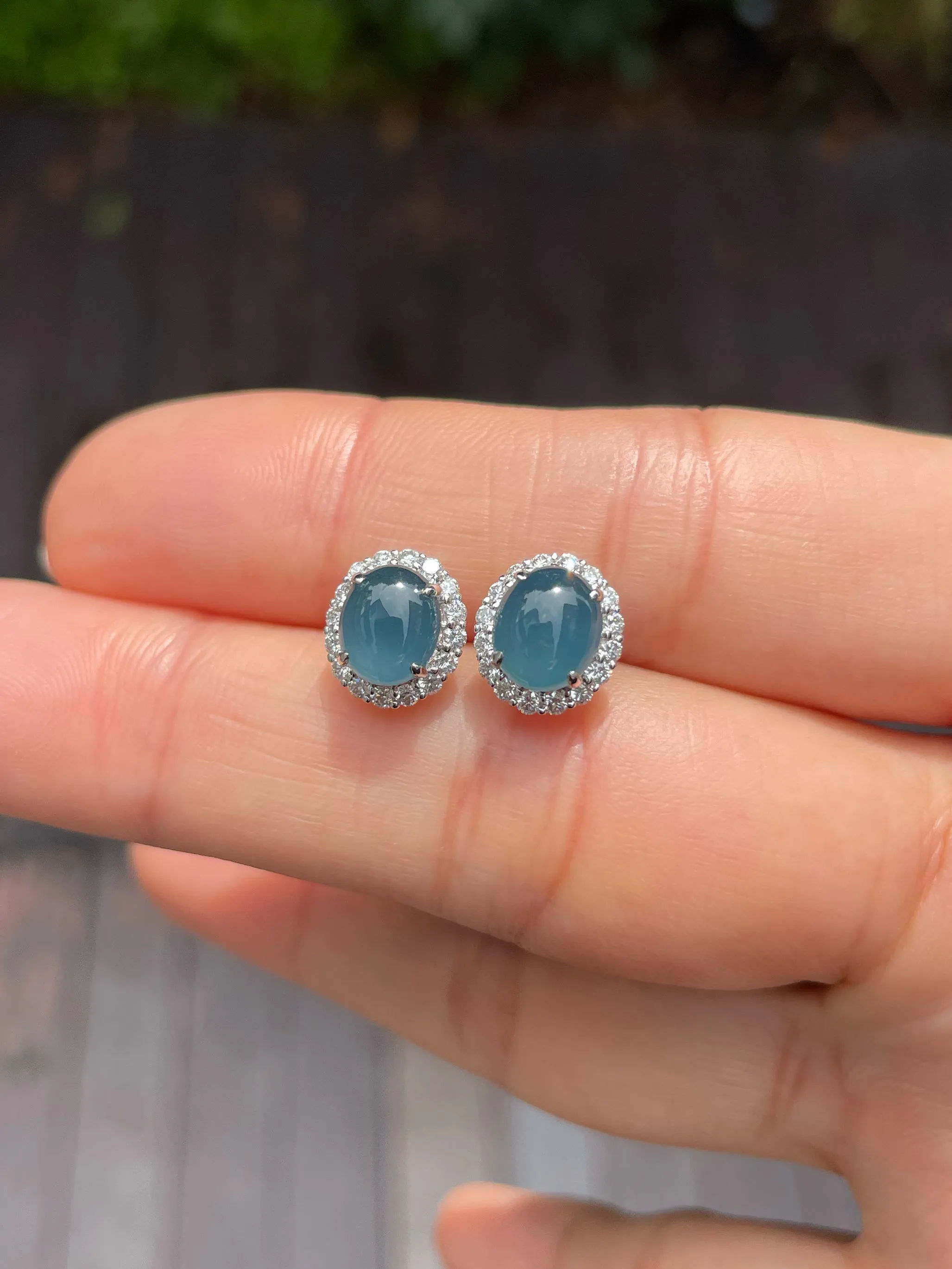Blue Jade Cabochon Earrings (NJE116)