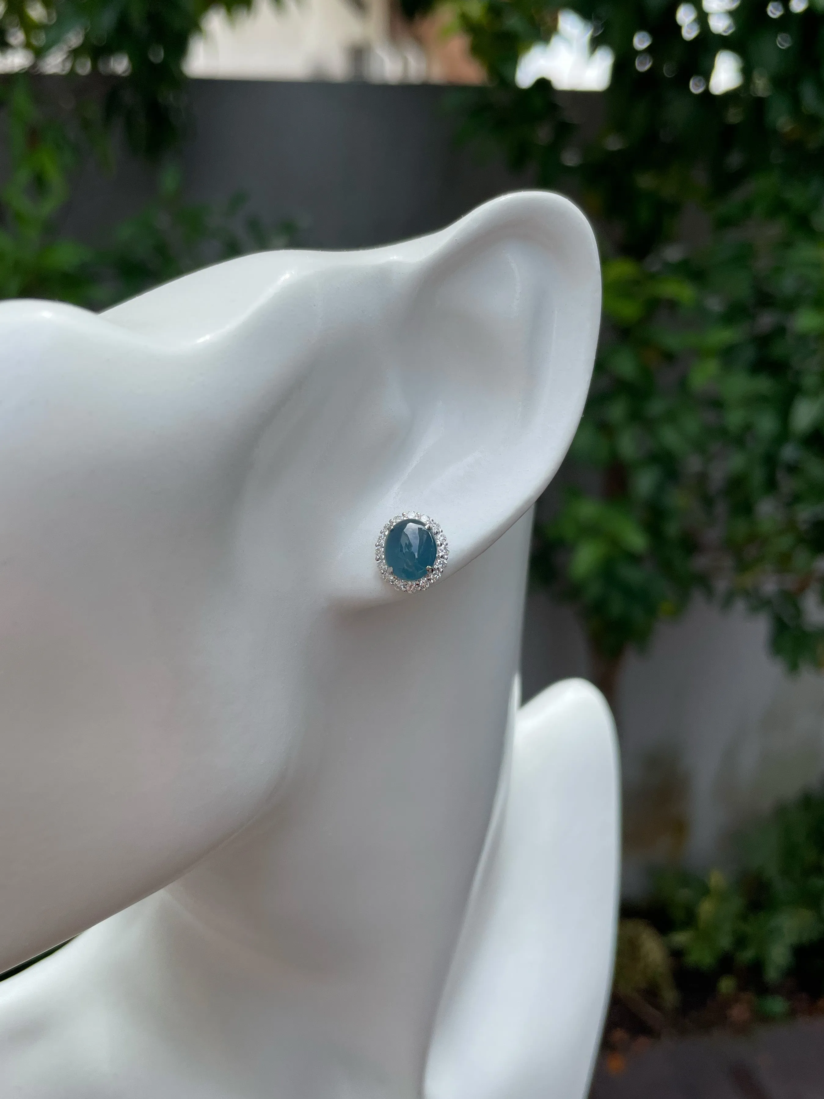 Blue Jade Cabochon Earrings (NJE116)