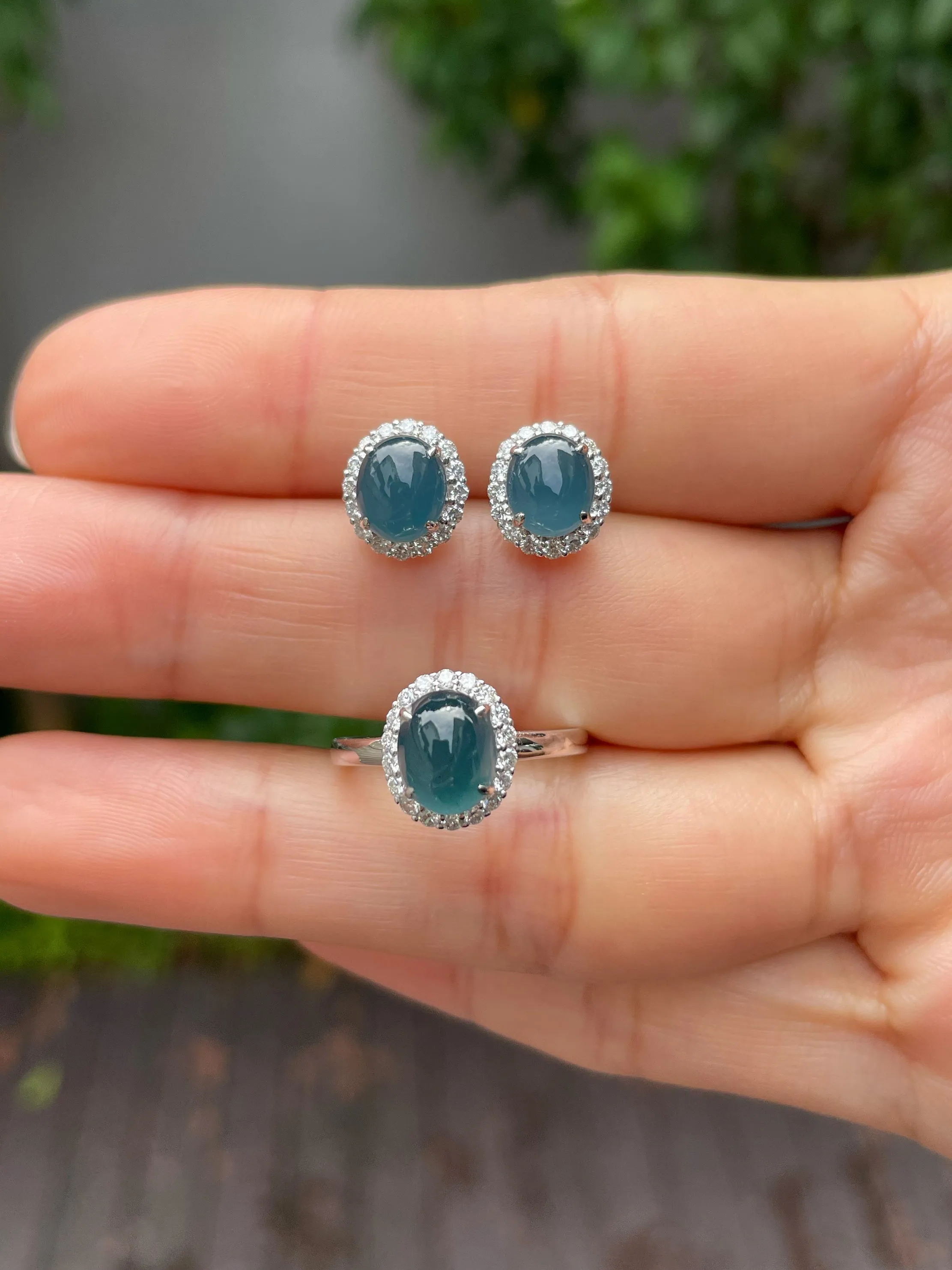 Blue Jade Cabochon Earrings (NJE116)
