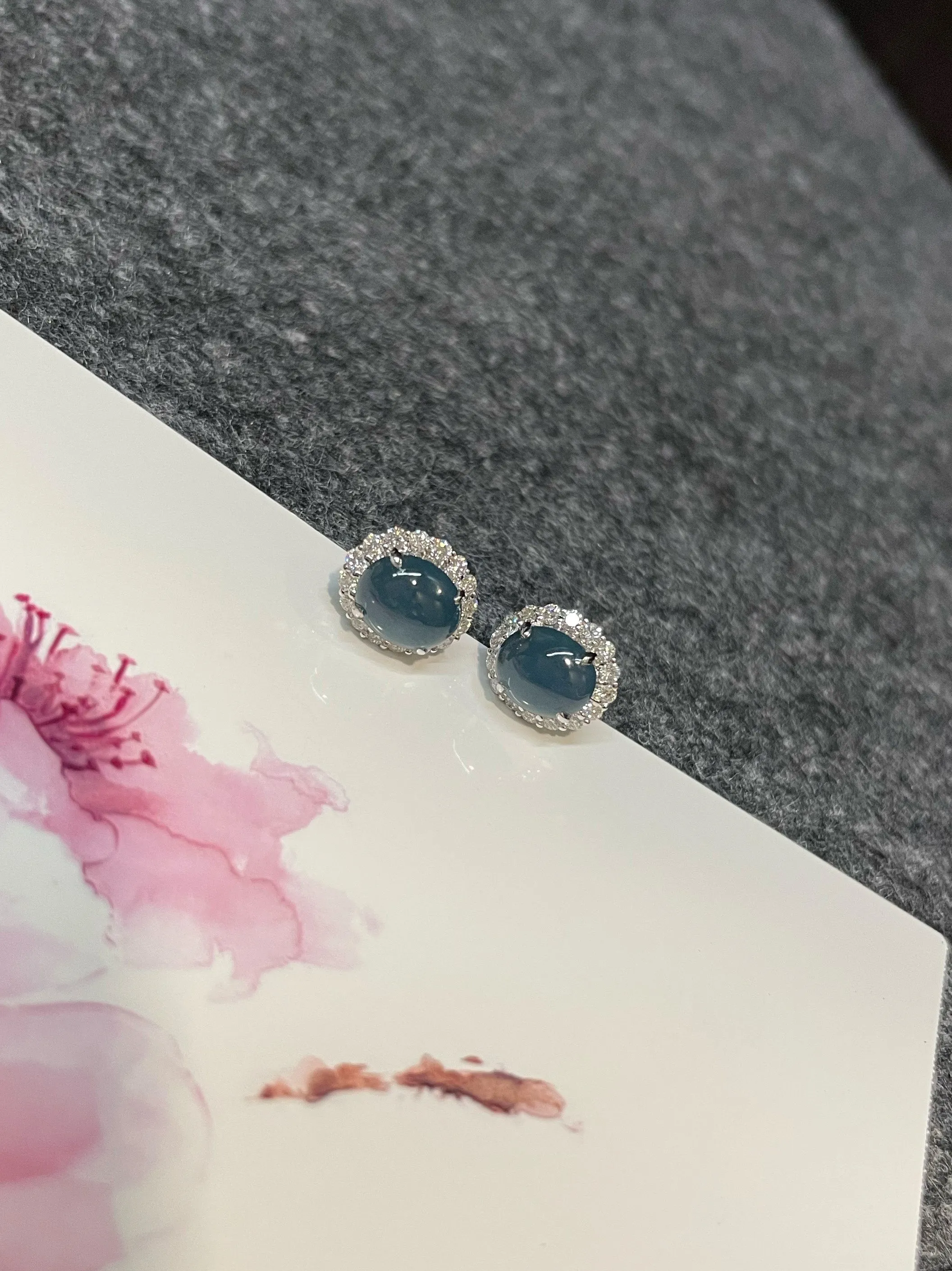 Blue Jade Cabochon Earrings (NJE116)