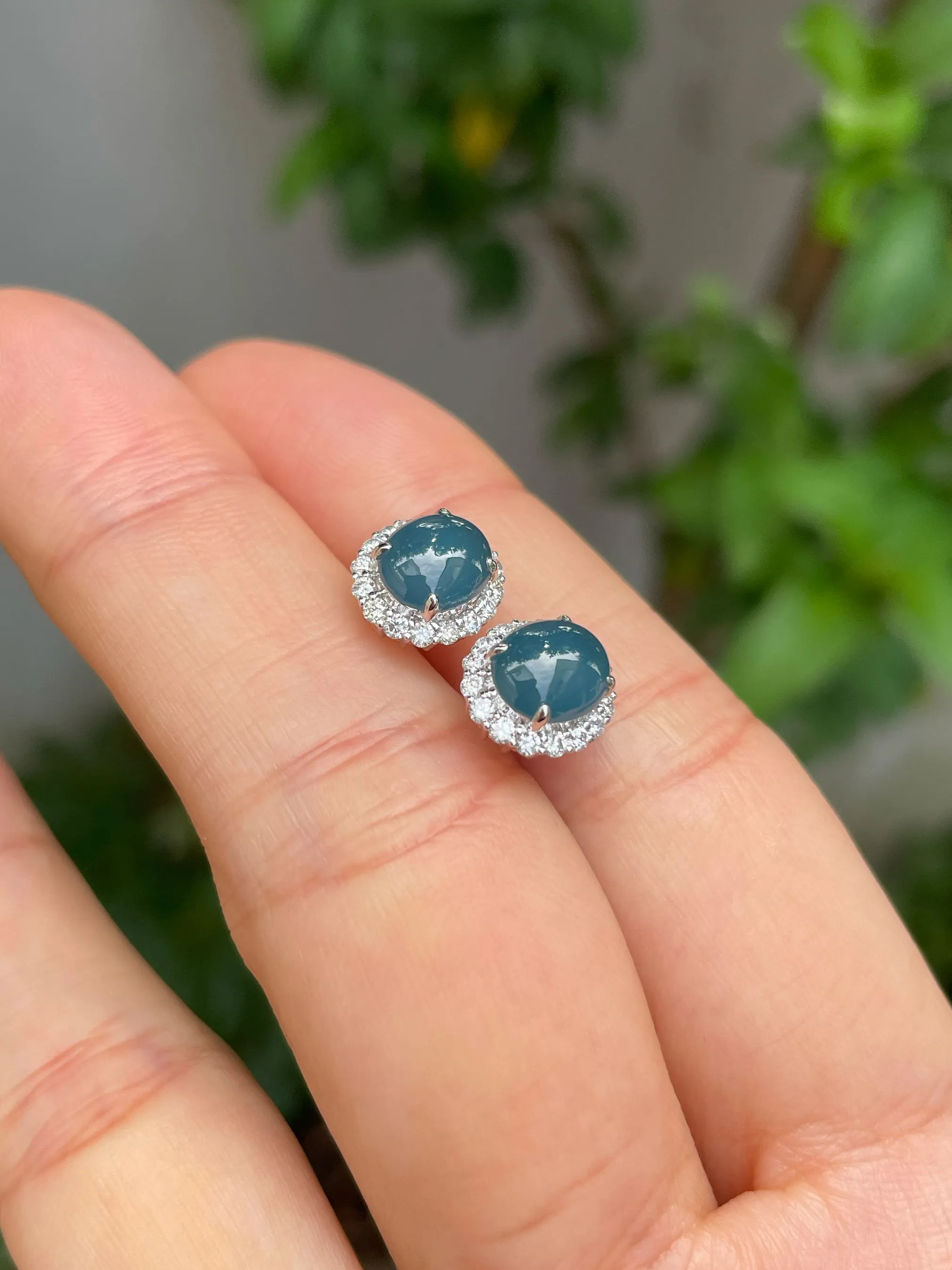 Blue Jade Cabochon Earrings (NJE116)