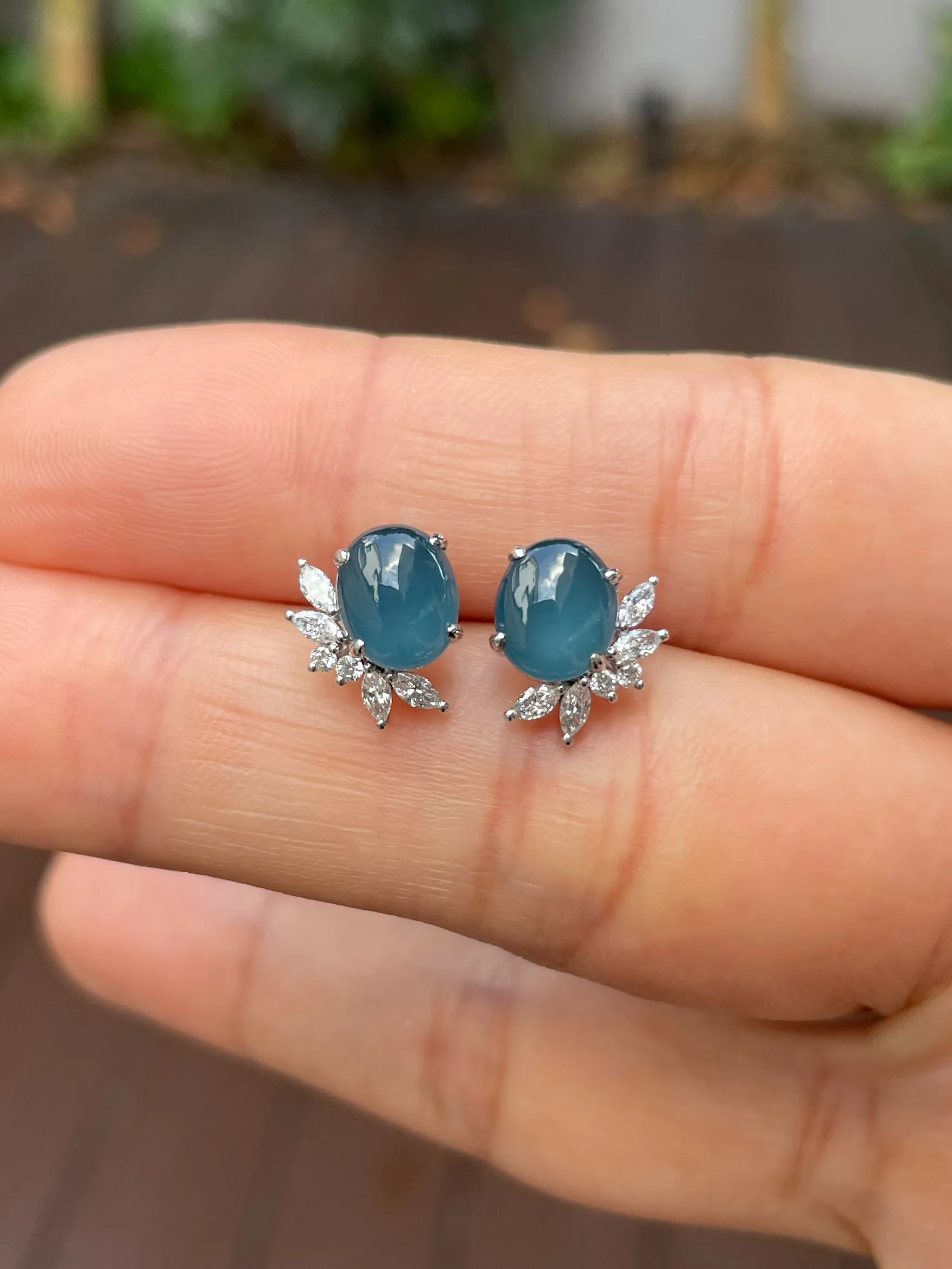 Blue Jade Cabochon Earrings (NJE141)