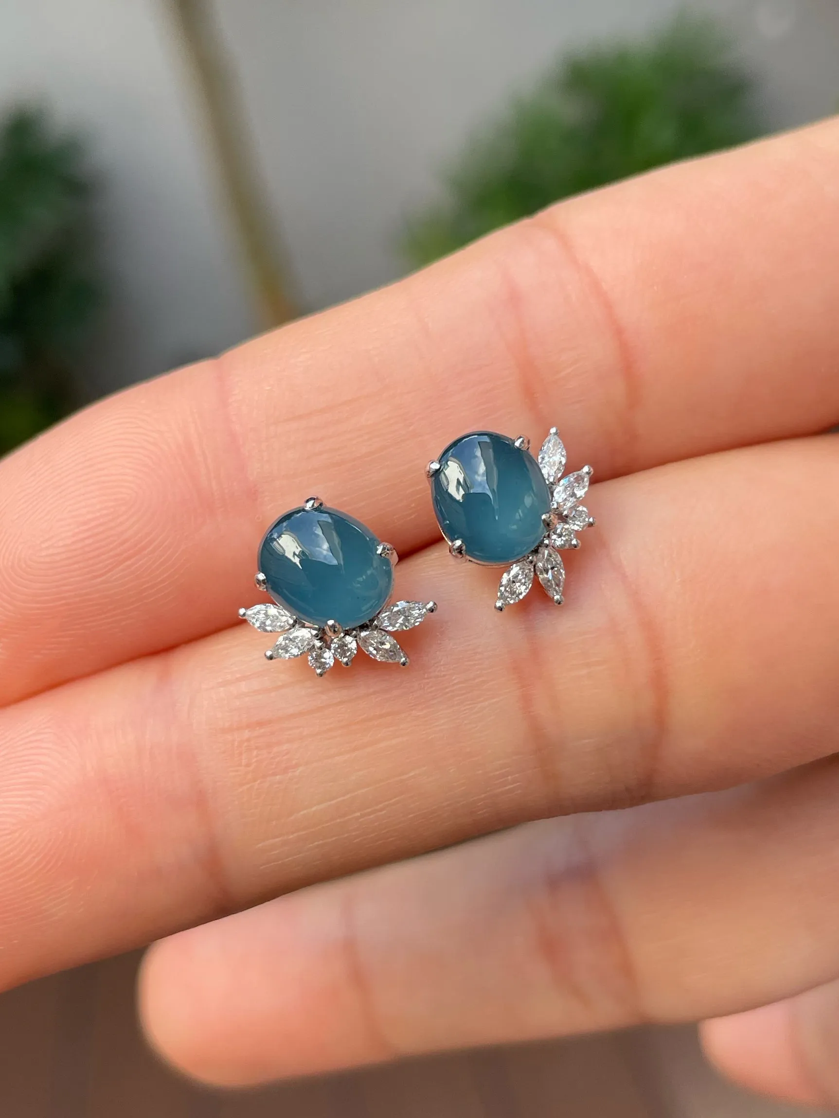 Blue Jade Cabochon Earrings (NJE141)