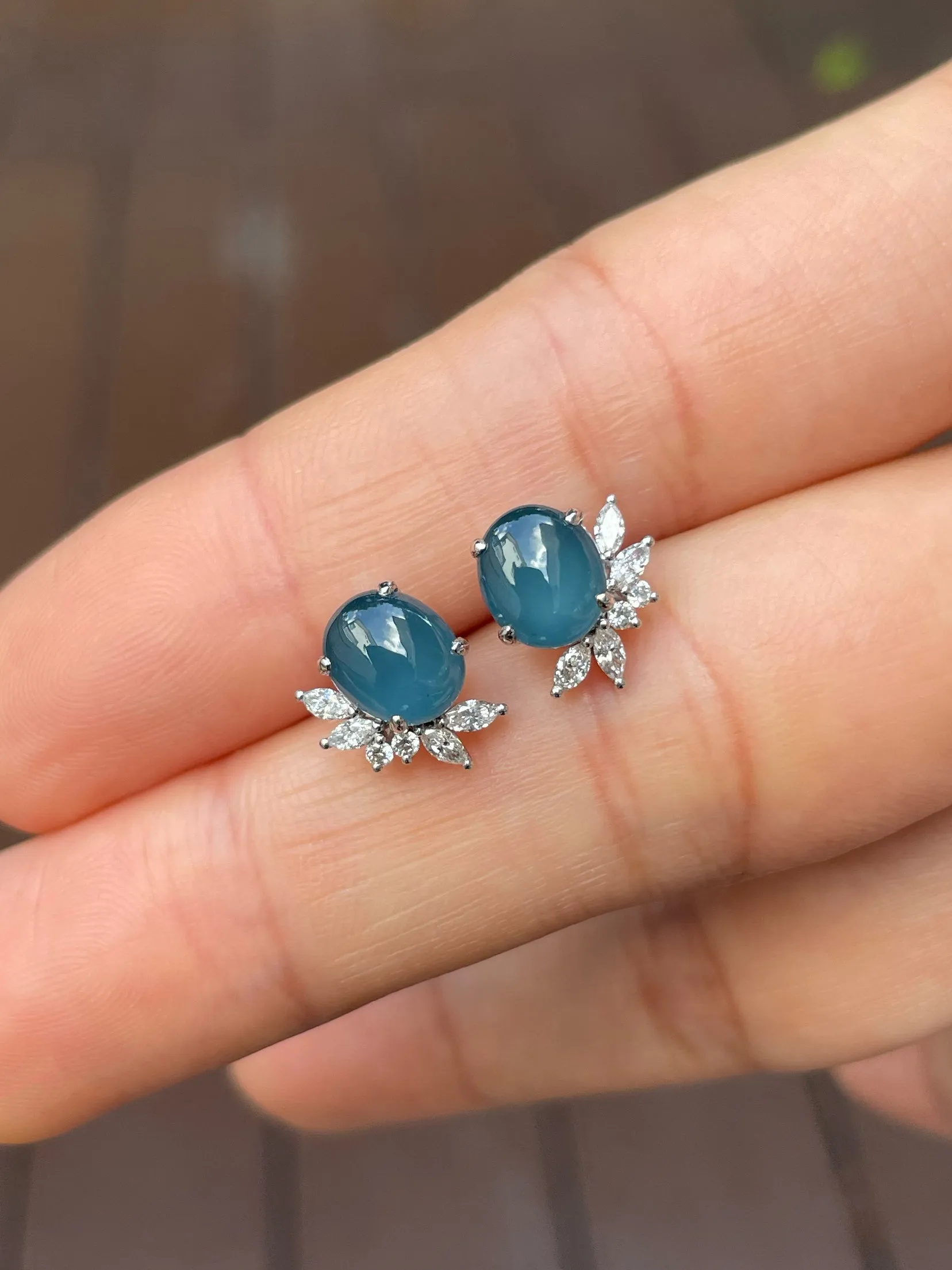 Blue Jade Cabochon Earrings (NJE141)