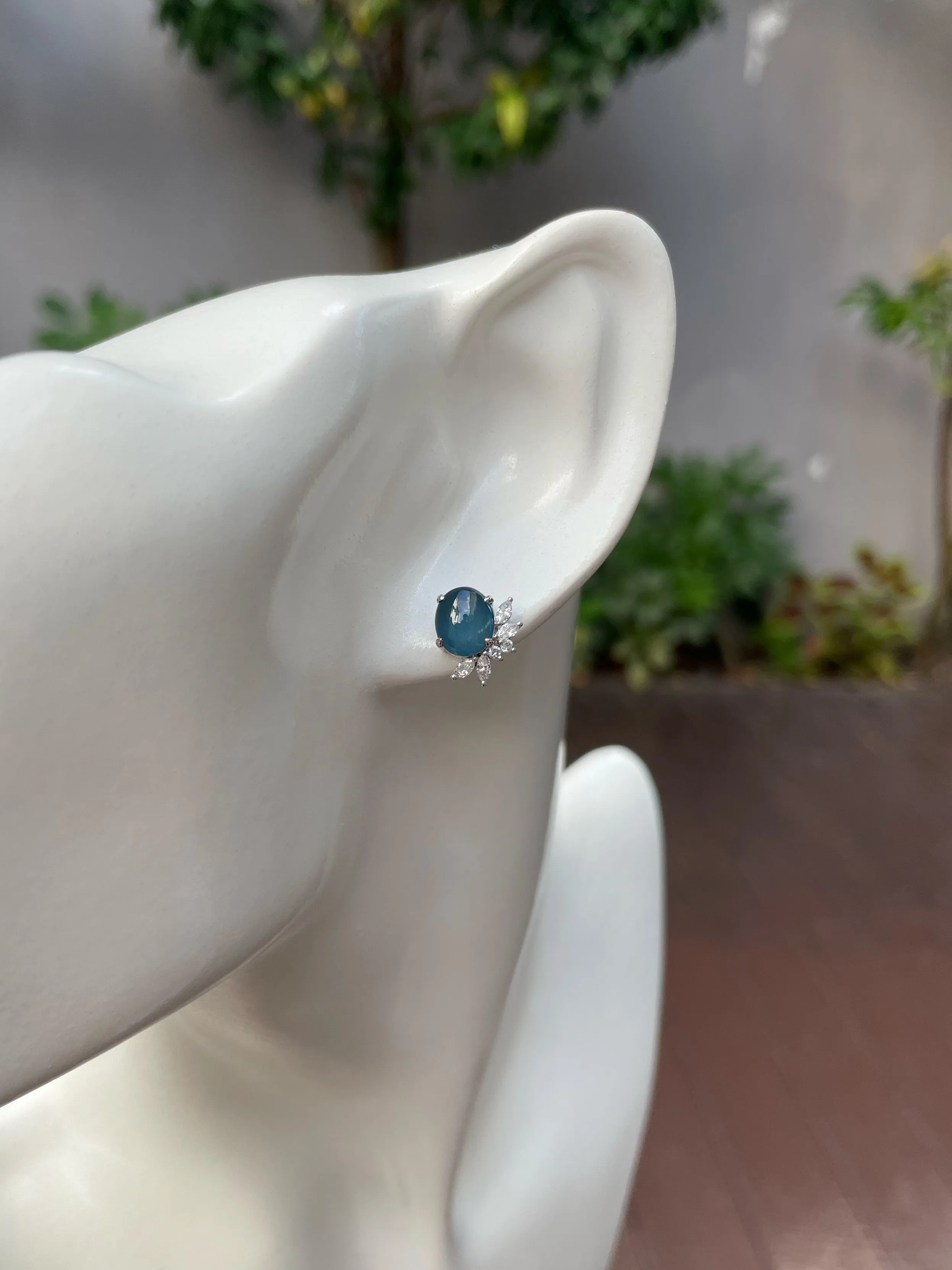 Blue Jade Cabochon Earrings (NJE141)
