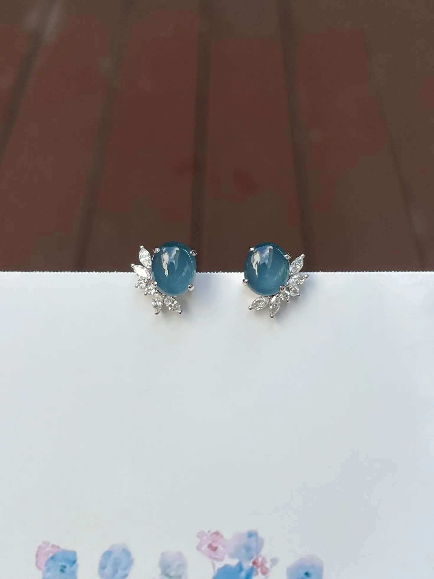 Blue Jade Cabochon Earrings (NJE141)