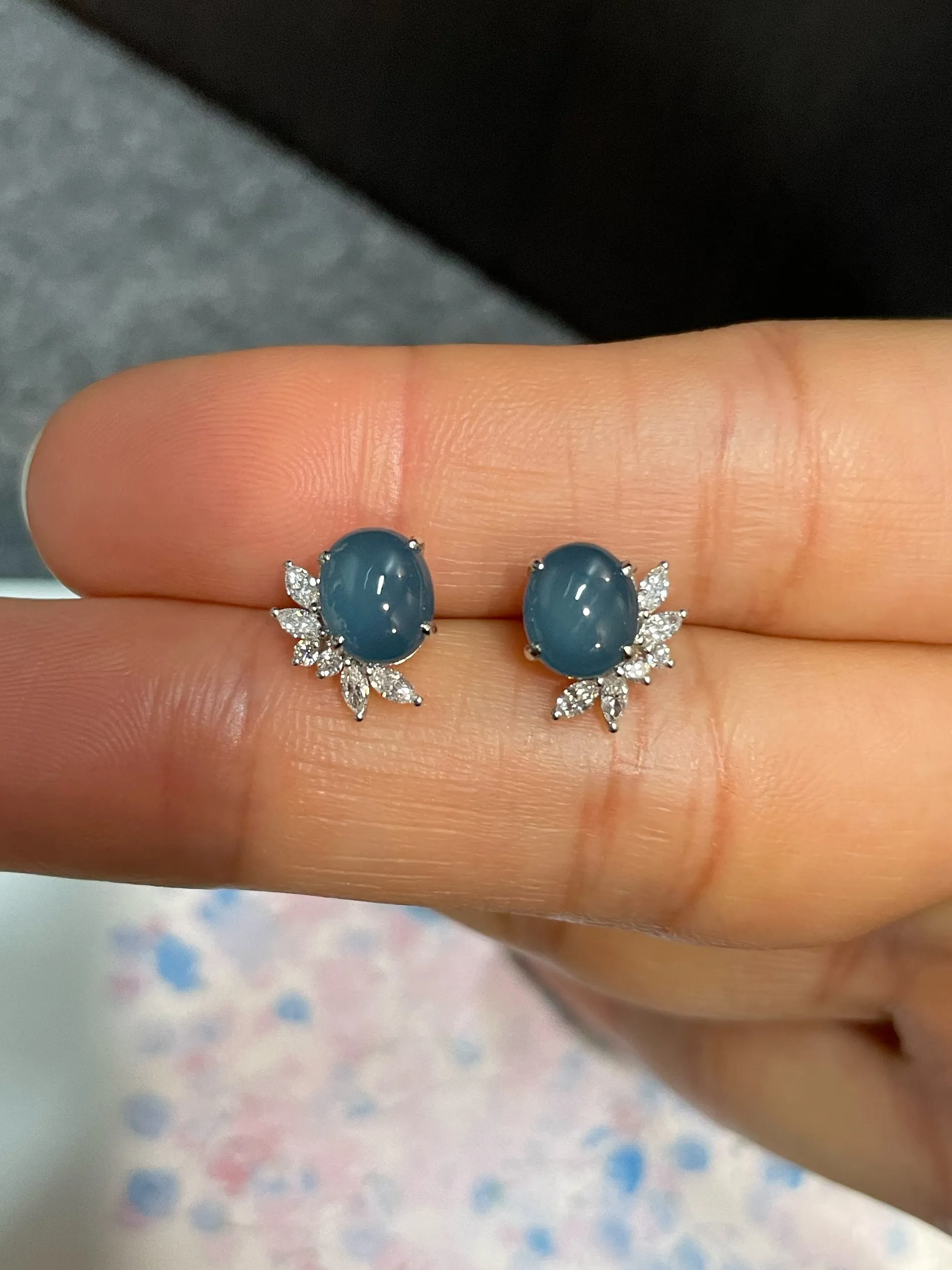 Blue Jade Cabochon Earrings (NJE141)