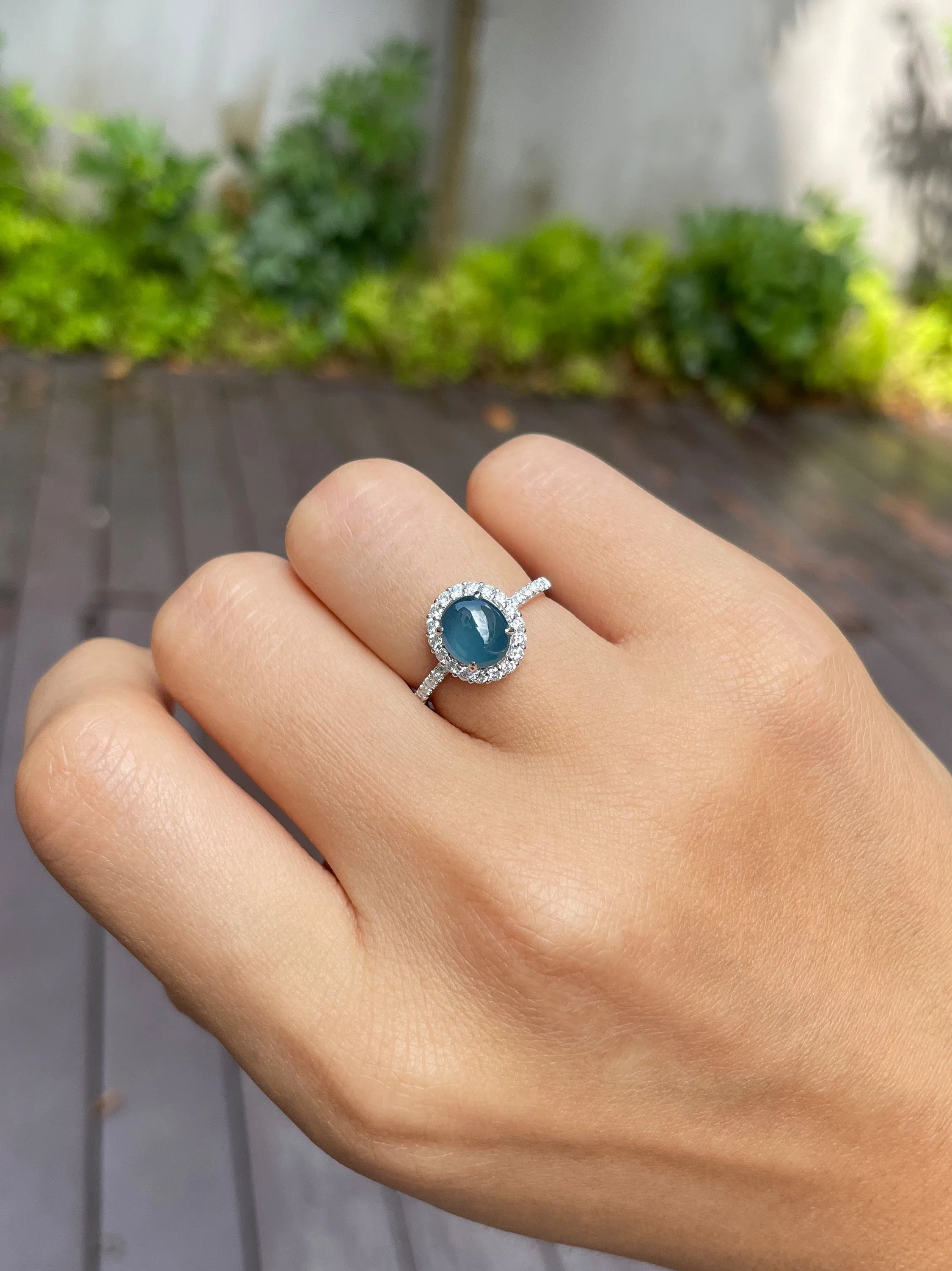 Blue Jade Cabochon Ring (NJR095)