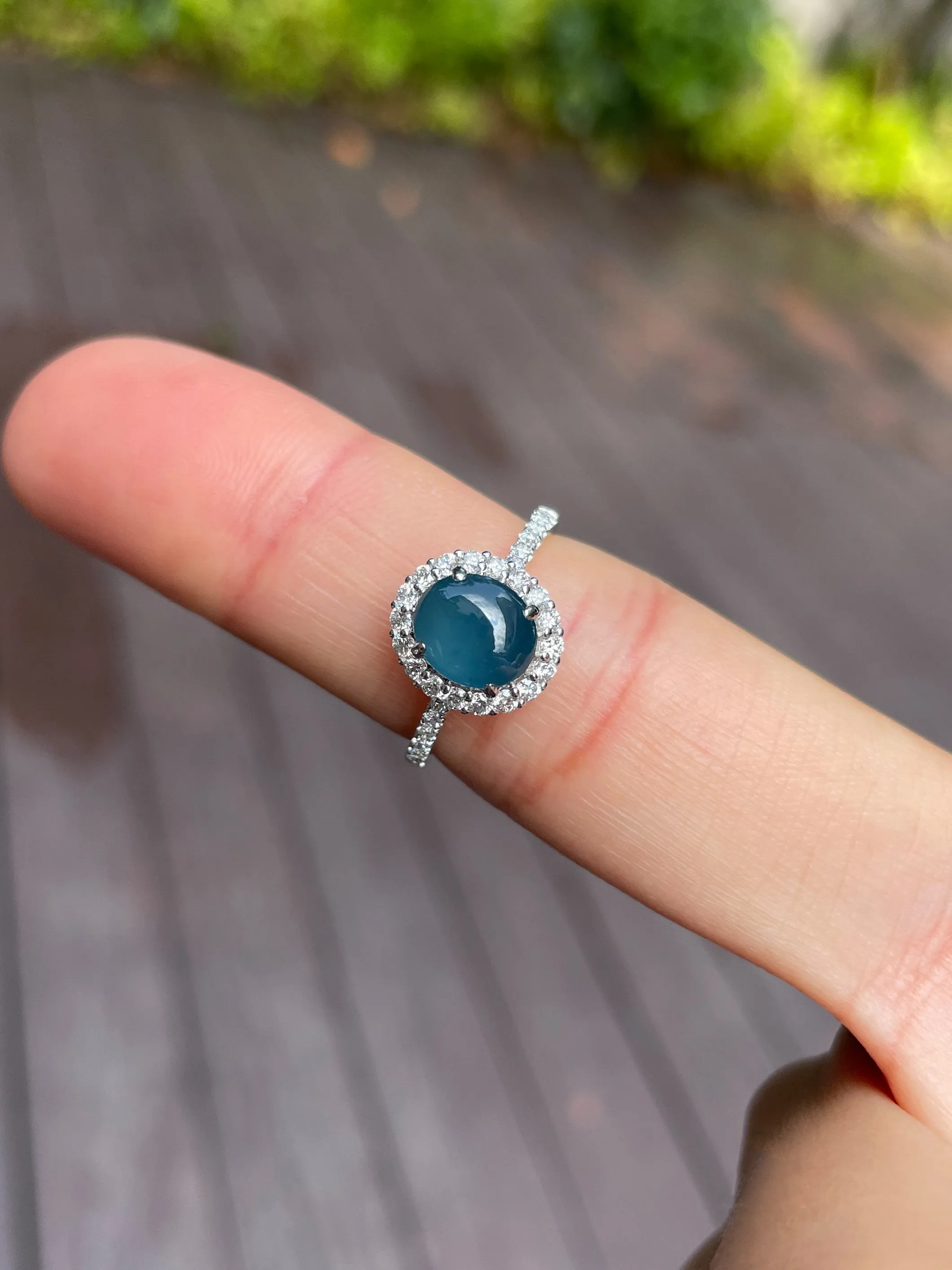 Blue Jade Cabochon Ring (NJR095)