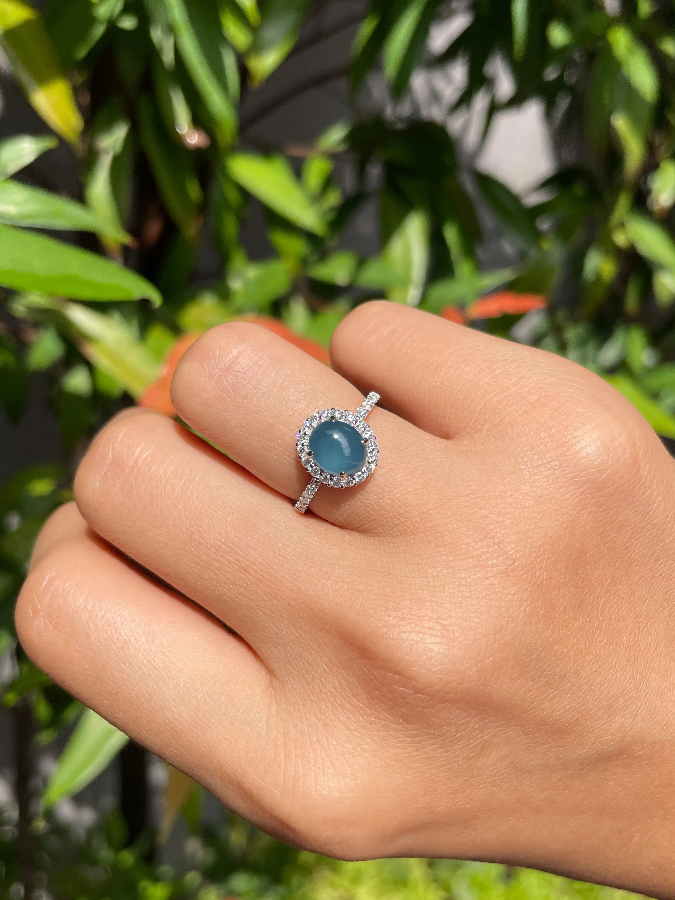 Blue Jade Cabochon Ring (NJR095)