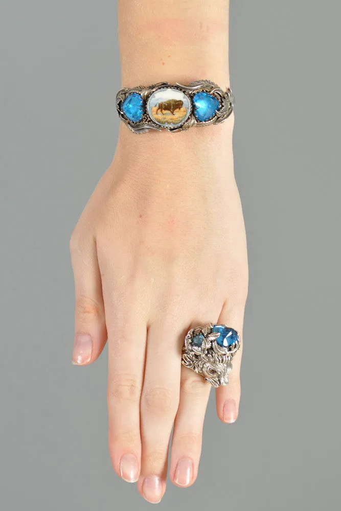 Bob Stringer Sterling Silver   Topaz Buffalo Cuff