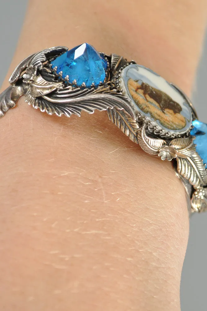 Bob Stringer Sterling Silver   Topaz Buffalo Cuff