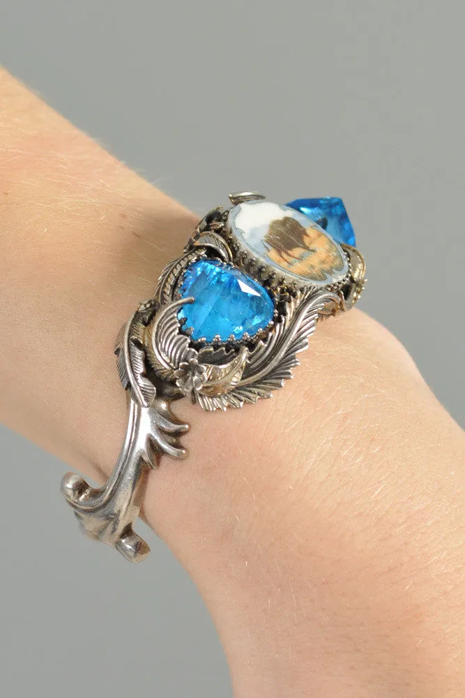 Bob Stringer Sterling Silver   Topaz Buffalo Cuff