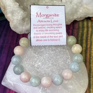 Bracelet Morganite Beryl Aquamarine 12mm Beads