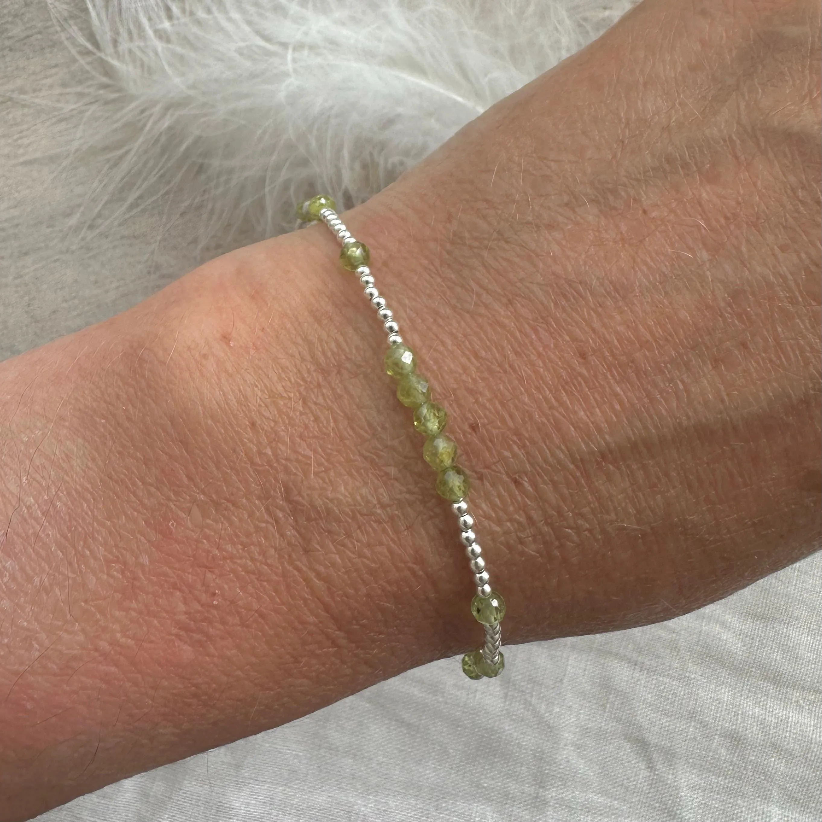 Dainty Peridot Bracelet in Sterling Silver, August Birthstone