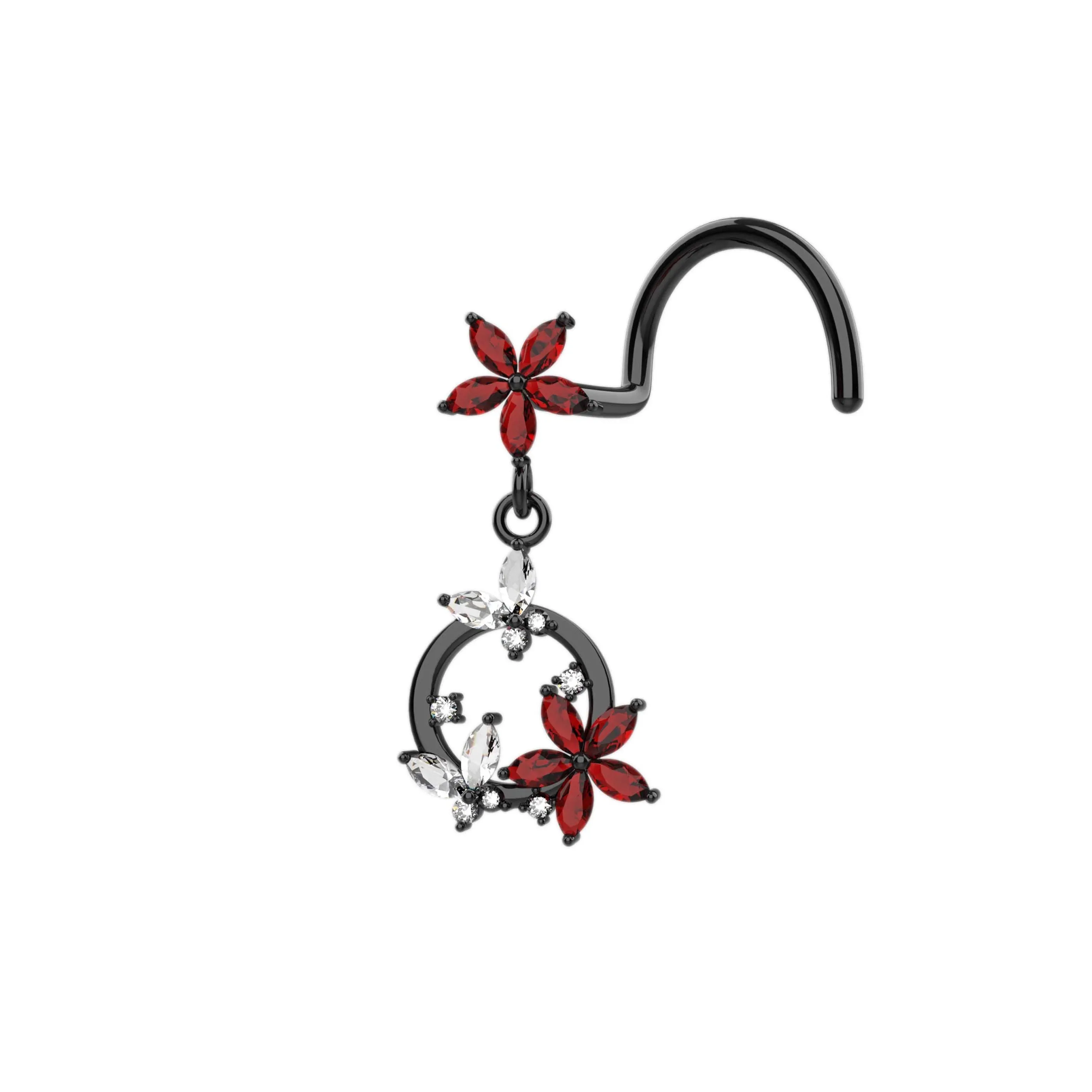 dangle nose ring & gold butterfly garnet nose ring for women
