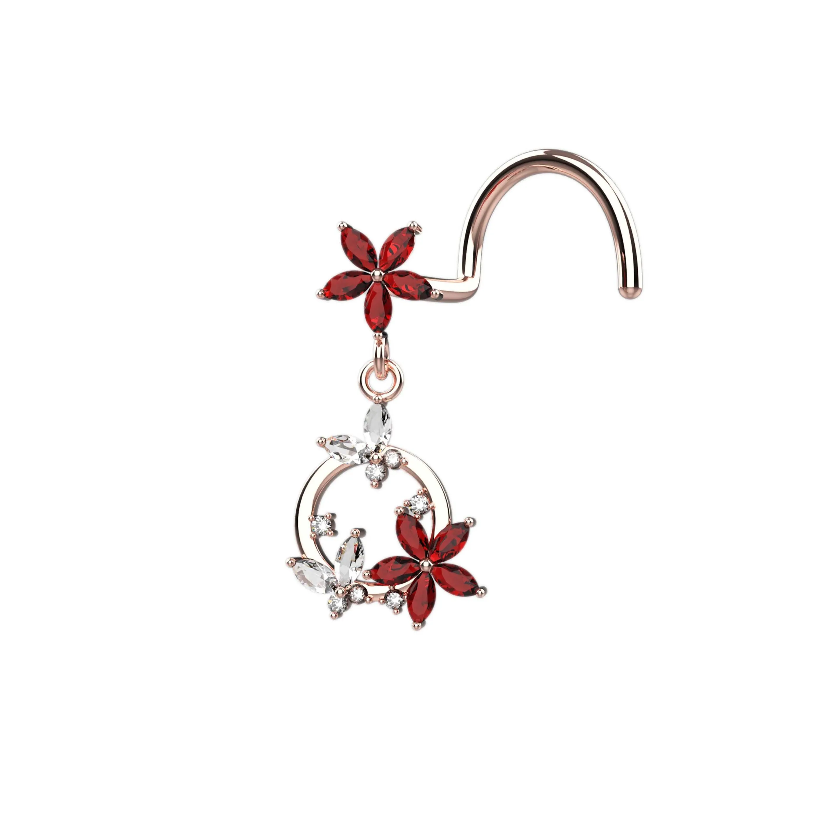 dangle nose ring & gold butterfly garnet nose ring for women