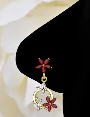dangle nose ring & gold butterfly garnet nose ring for women