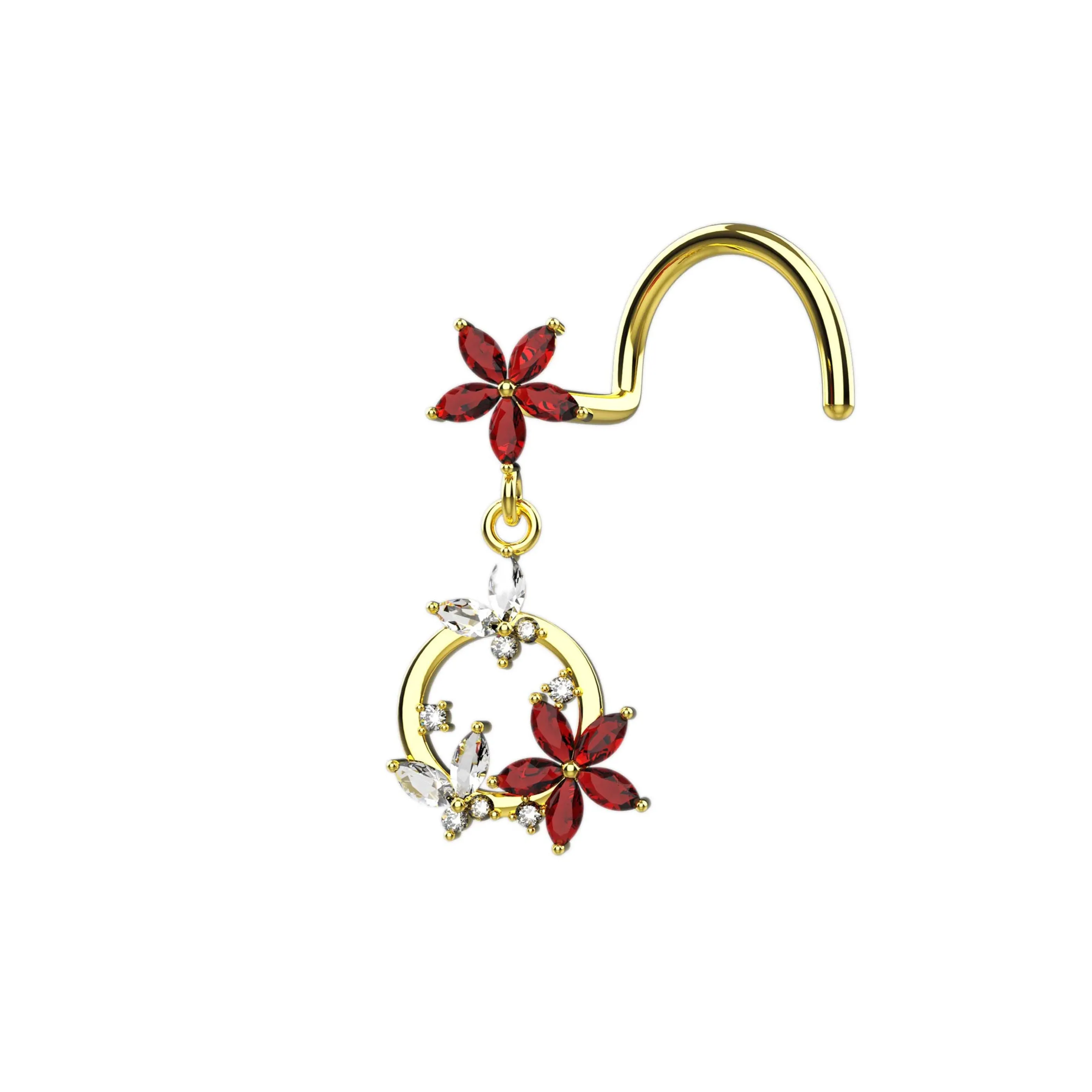 dangle nose ring & gold butterfly garnet nose ring for women