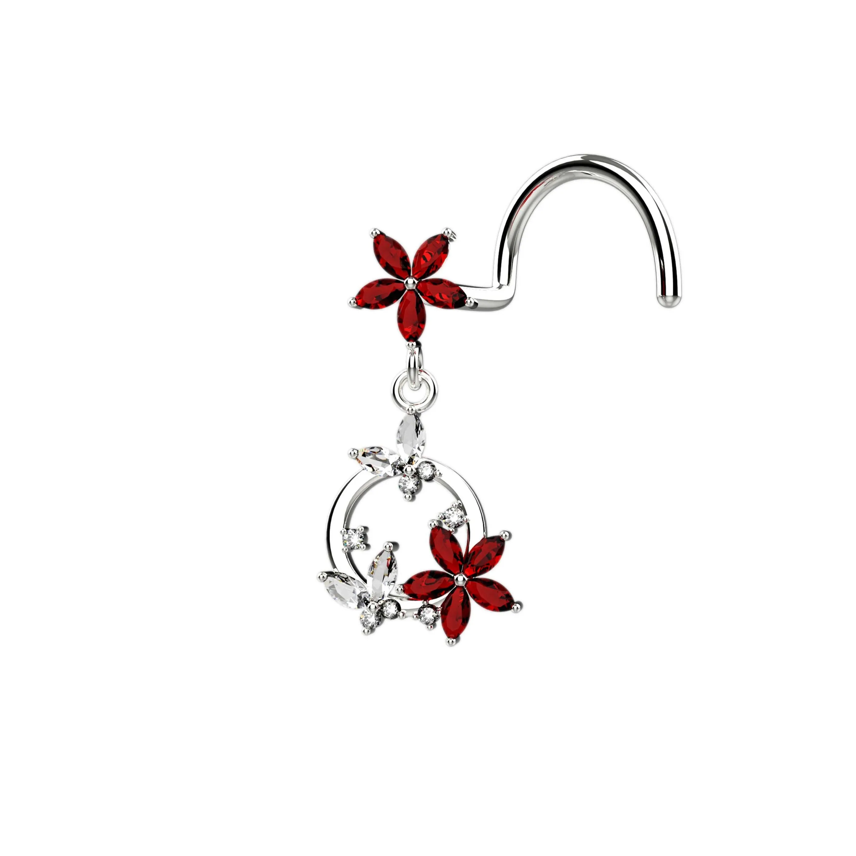 dangle nose ring & gold butterfly garnet nose ring for women