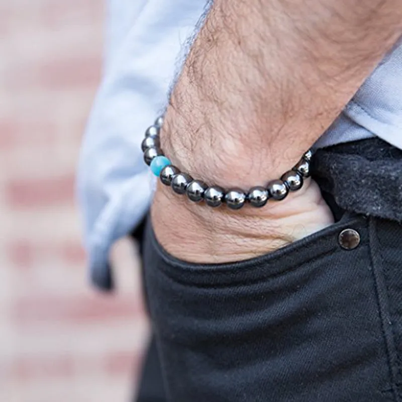 Focused Aquamarine Hematite Bracelet