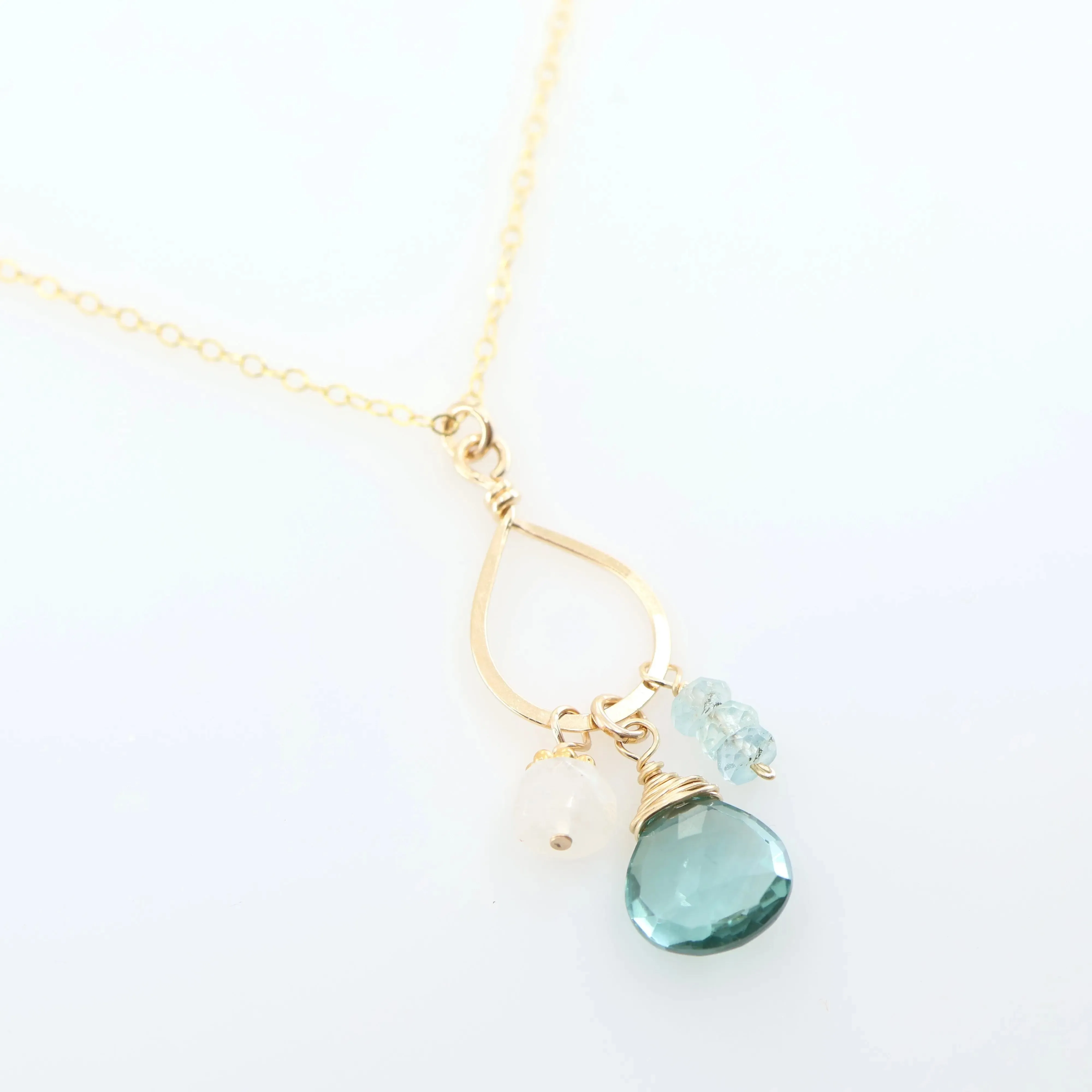 Forged Teardrop, Aquamarine & Moonstone Gemstone Necklace