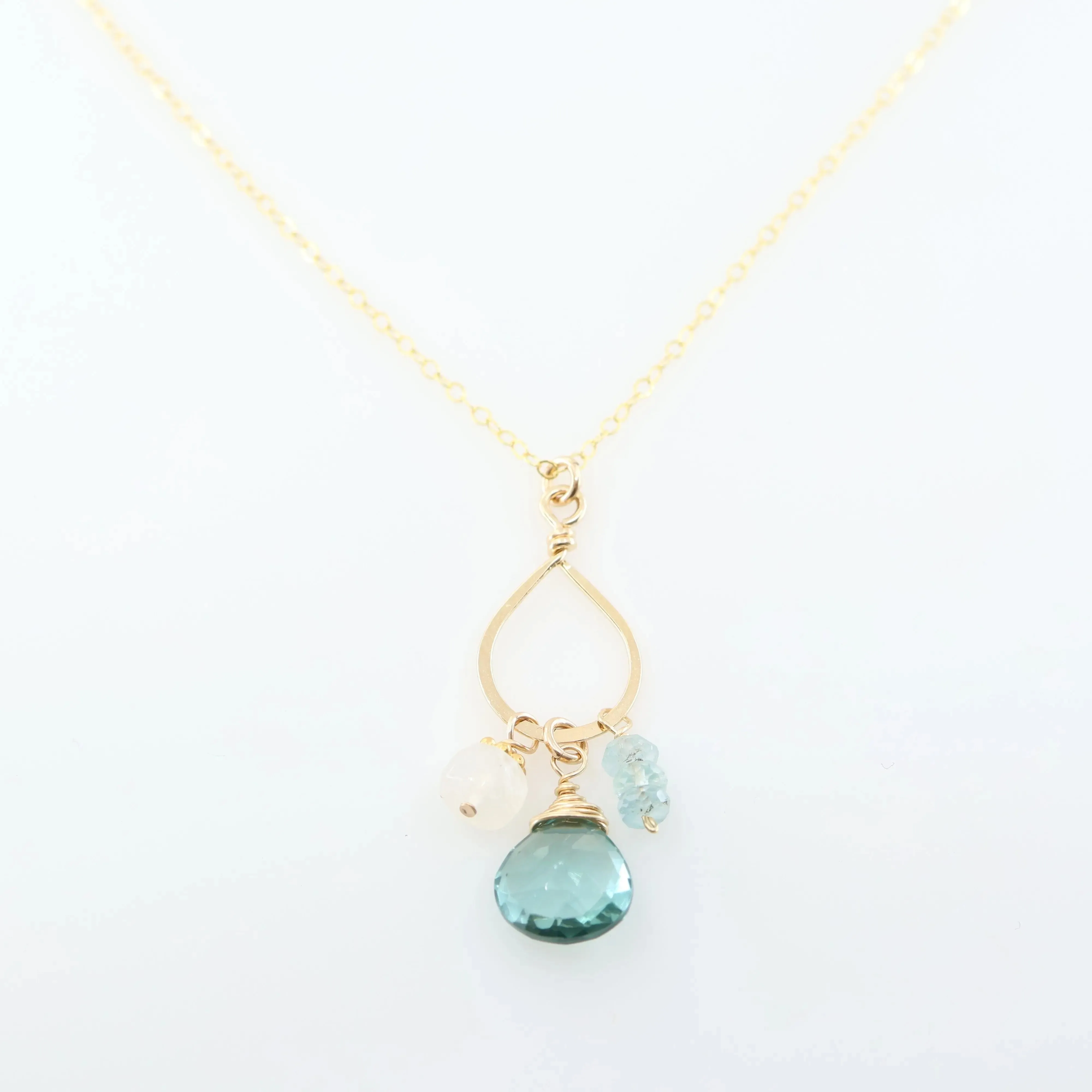 Forged Teardrop, Aquamarine & Moonstone Gemstone Necklace
