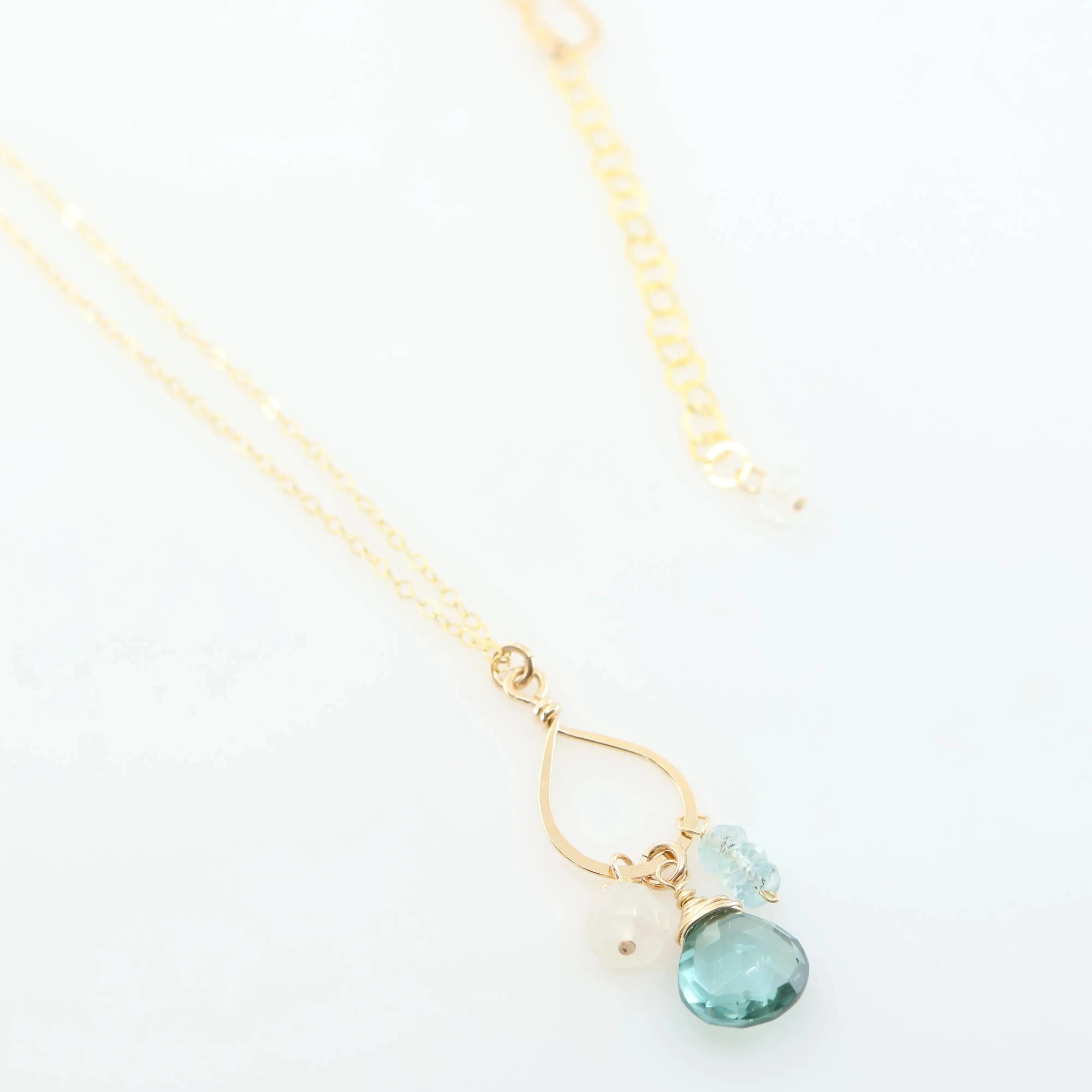 Forged Teardrop, Aquamarine & Moonstone Gemstone Necklace